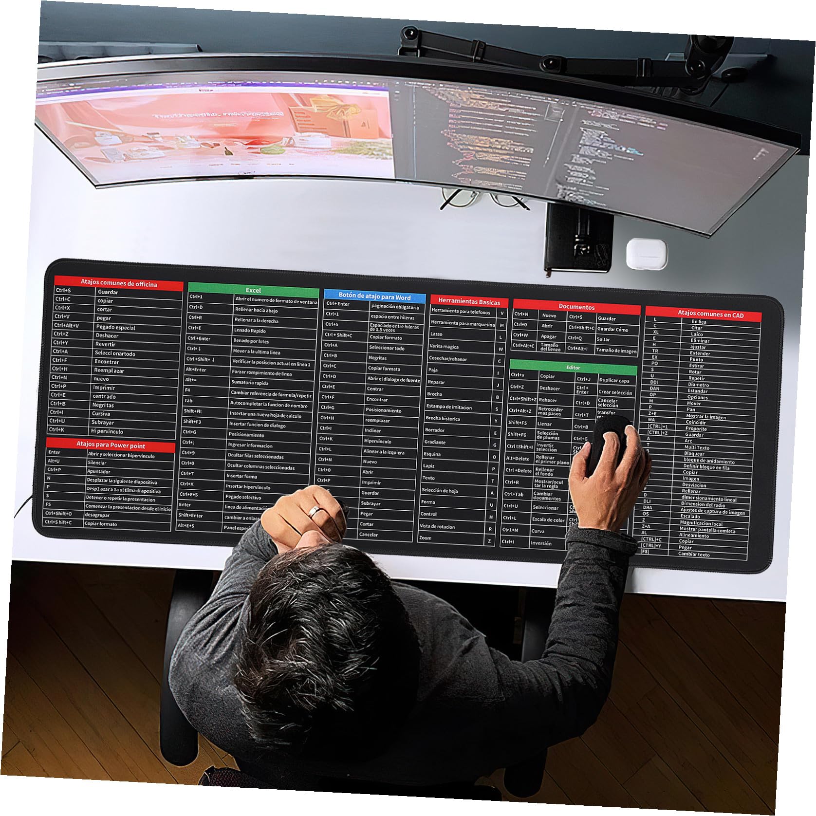 DOITOOL Tappetino per Mouse Scorciatoie da Ufficio Antiscivolo in Gomma e Tessuto, Tappetino per Tastiera e Mouse Spesso 300x800x3mm, per Ufficio e Gaming