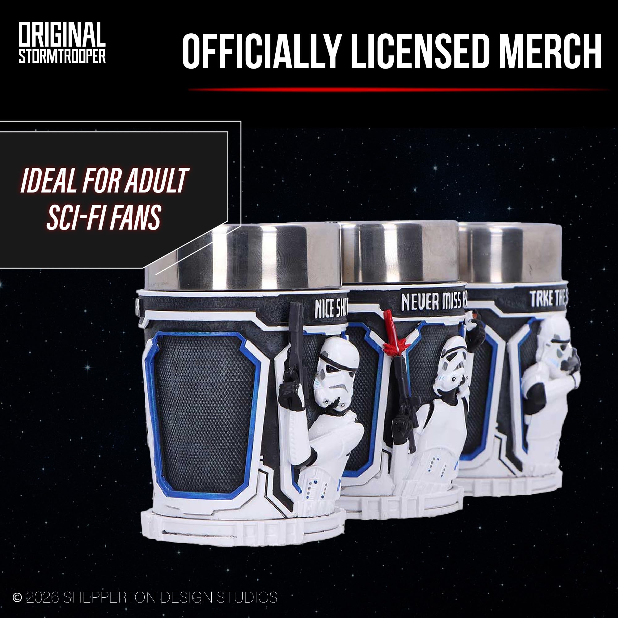 Nemesis Now Lot de 3 verres à shot Star Wars Stormtrooper en résine à collectionner avec design sculpté 3D, inserts en acier inoxydable, 8,7 cm