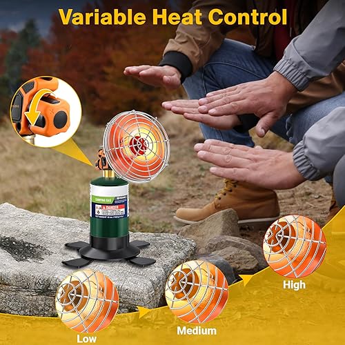 Miniatura 2 de Calentador de propano portátil para campamento, 9,200 BTU pequeño calentador de garaje para patio al aire libre, autoencendido, con soporte de
