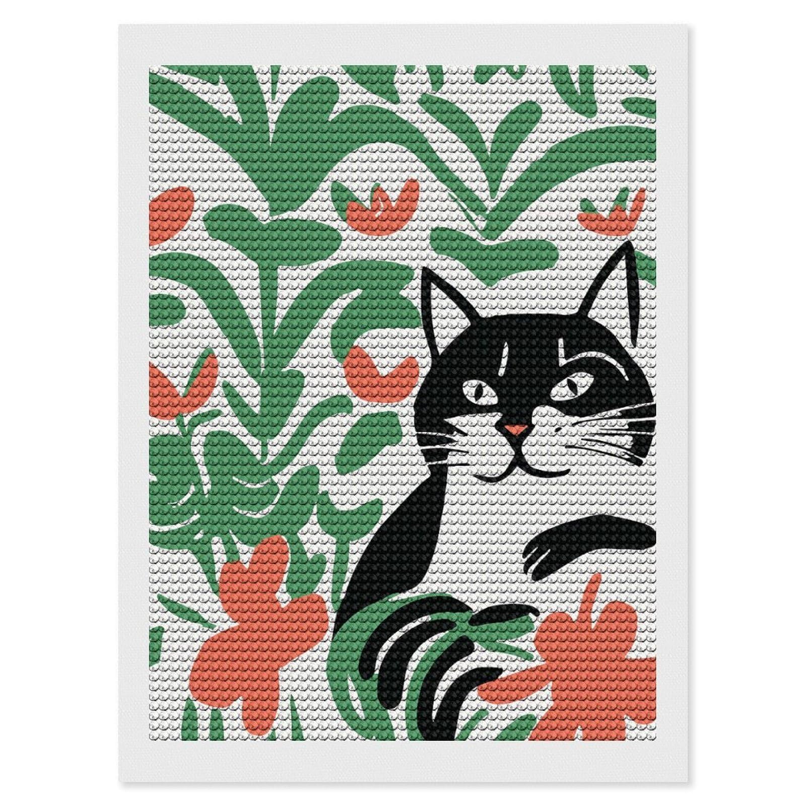 Junmoney Fauvist Cat Diamond Painting Canvas Set 12"x16", Boho Decor, for Craft Lovers, Easy Handmade Project, Holiday Gift Idea