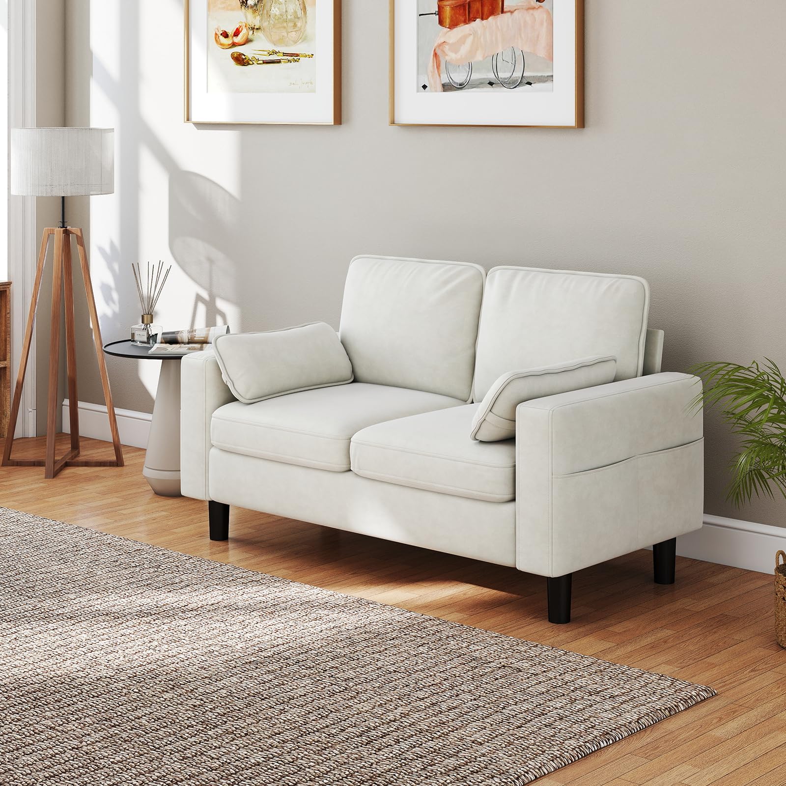 KINTNESS 56 Modern Loveseat Sofa 2-Seater Sofa Couch with Deep Seat Armrest Pillow Sectional Sofa Loveseat for Bedroom