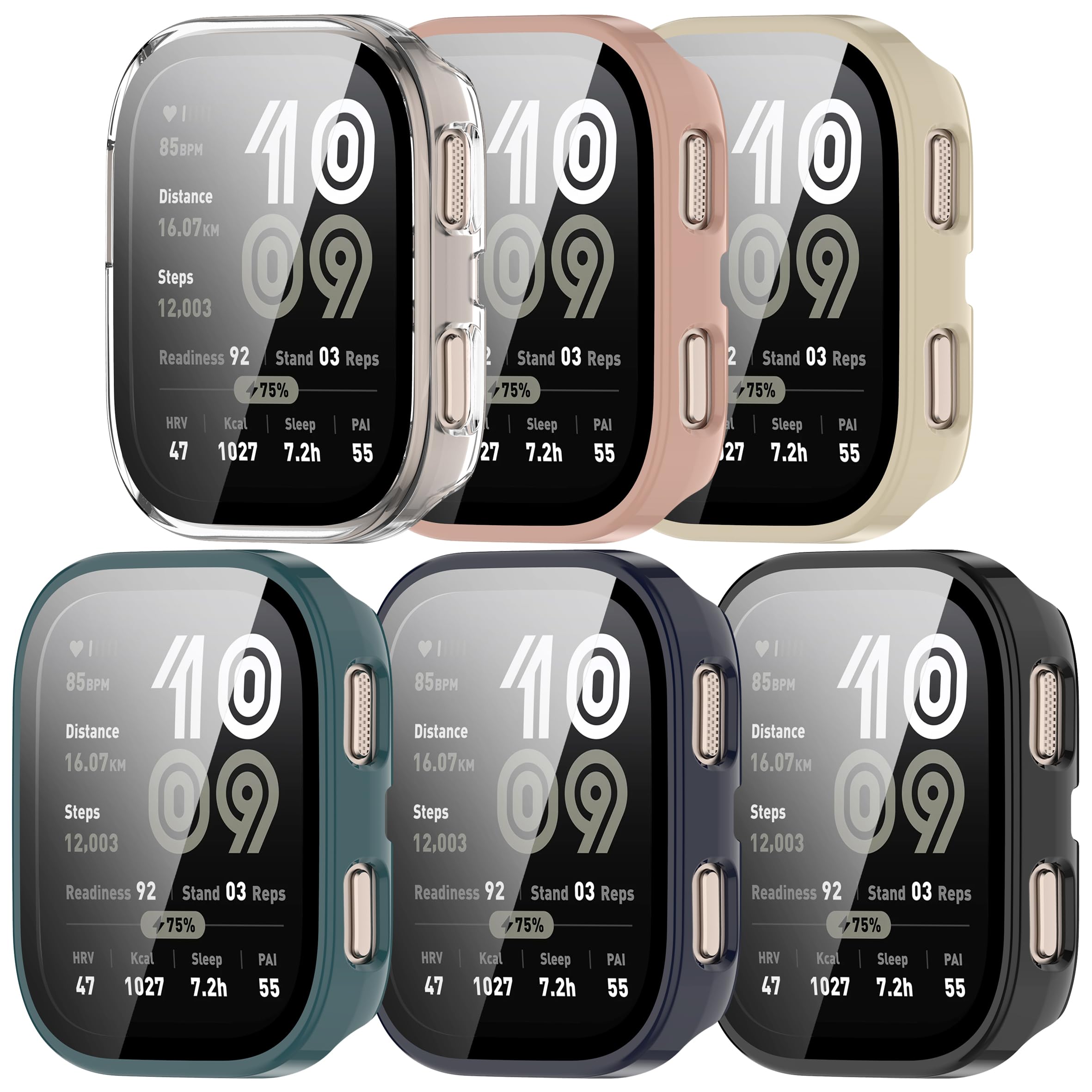FitTurn Screen Protector Case Compatible with Amazfit Bip 6 Watch with HD Tempered Glass Case Cover, [Color Frame] [3D Full Coverage] Shell Protective (6pack)-picture-36