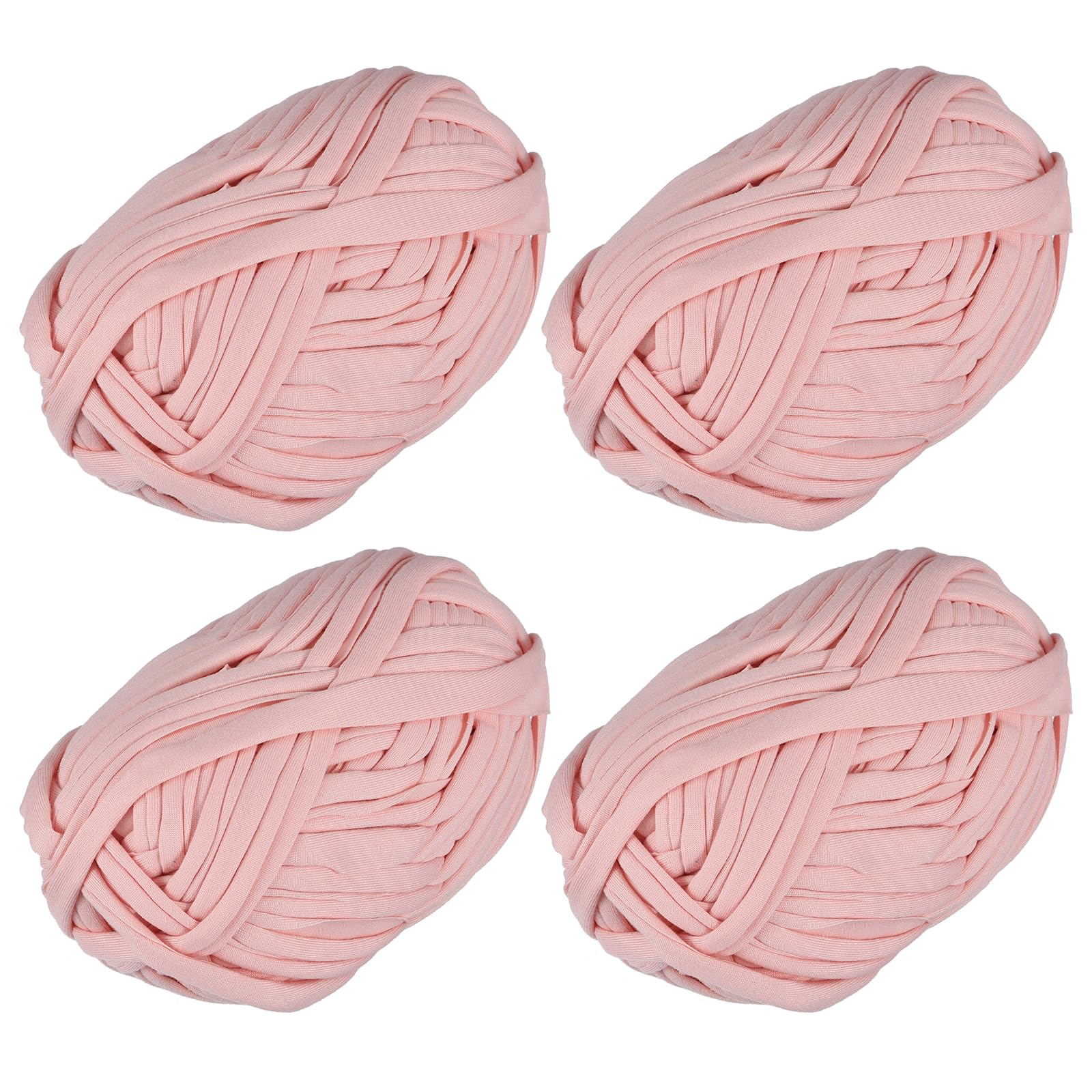 uxcell Elastic Fabric Cloth Yarn, 14.11oz/ 400g T Shirt Crochet Yarns for DIY Bag Carpet Cushion 4 Rolls, Peach Pink
