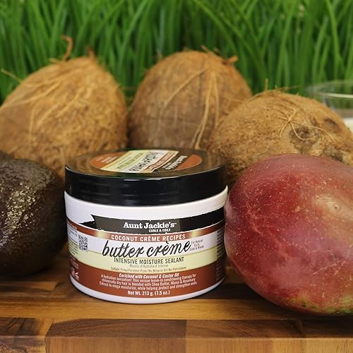 Miniatura 4 de Aunt Jackie's Crème Recipes Crema de mantequilla, sellador intensivo de humedad para el cabello, tratamiento de humedad ligero sin enjuague, coco,