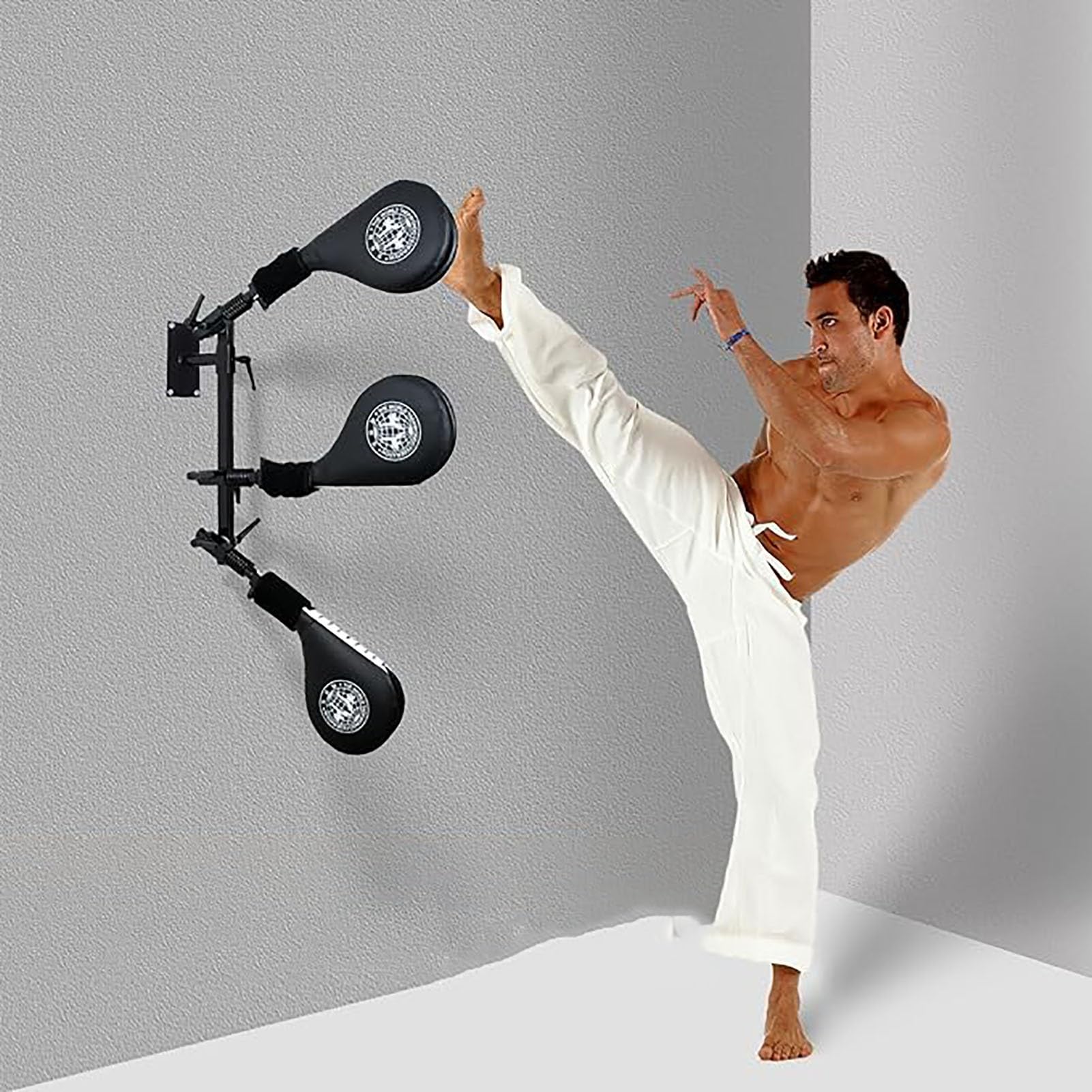 Wing Chun Manekin 3 Sztuki Podkładek do Kopnięć do Sztuk Walki, Cel Treningowy Wing Chun Man dla Kickboxingu Tae Kwon do Karate, Regulowany, Obracający Się Manekin do Ćwiczeń