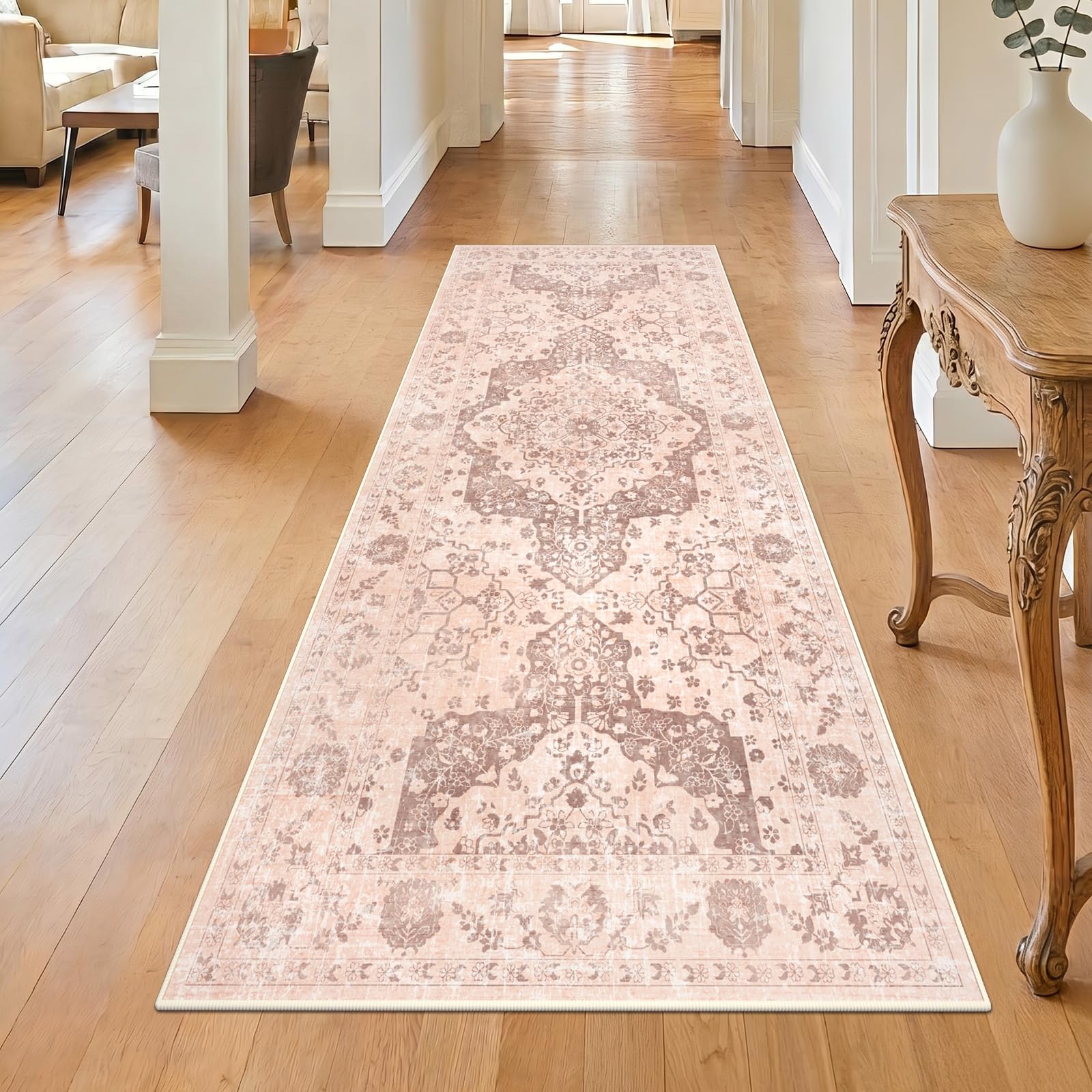 TUKDAK Vintage Teppich Wohnzimmer, Waschbarer Teppich Schlafzimmer, Boho Kurzflor Esszimmer Teppich Läufer Flur, Weich rutschfest Waschbar Kinder Teppiche für Küche Kinderzimmer