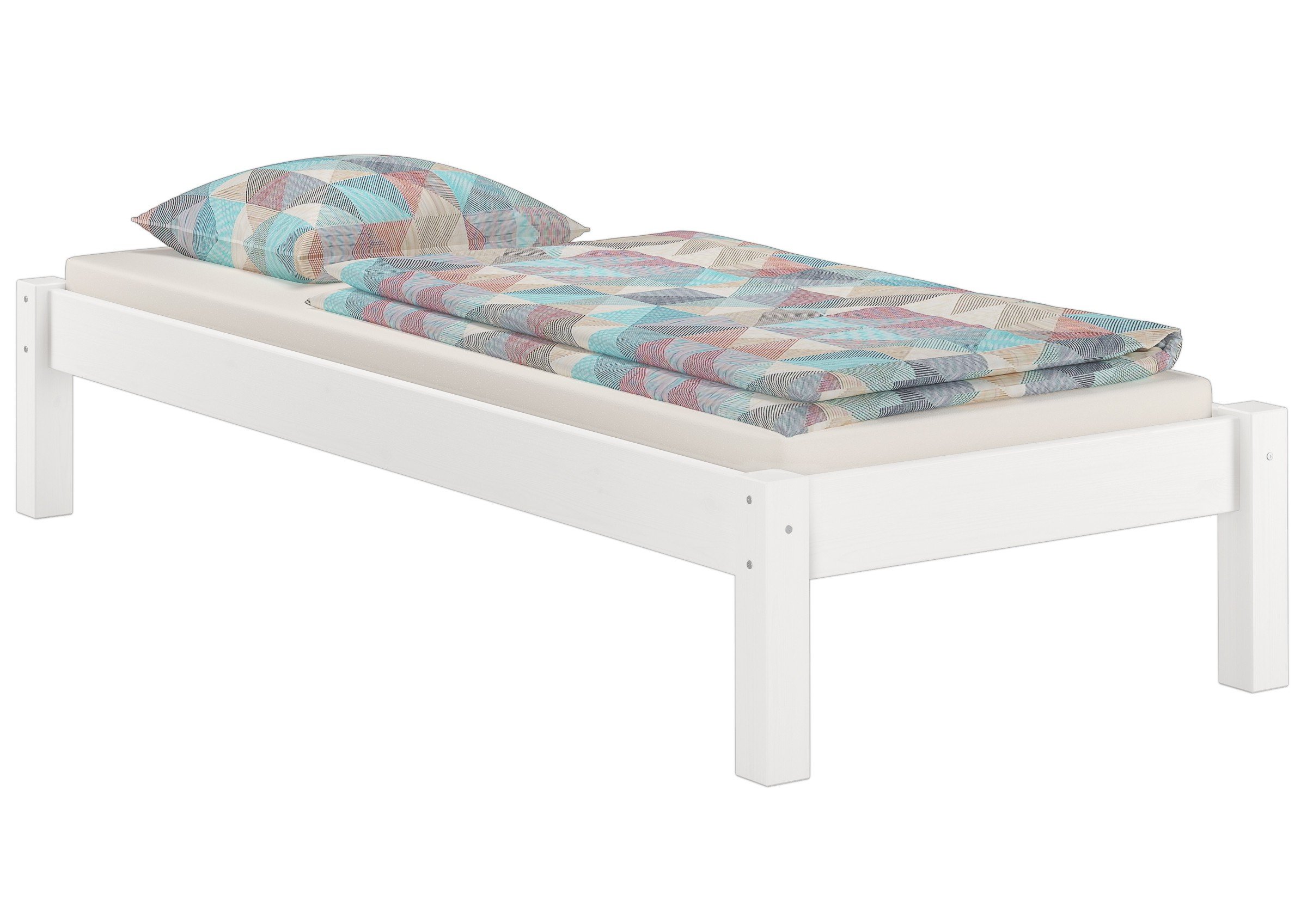 Erst-Holz®Solido letto futon bianco 90x200 in Pino massello con doghe rigide e materasso 60.35-09WM