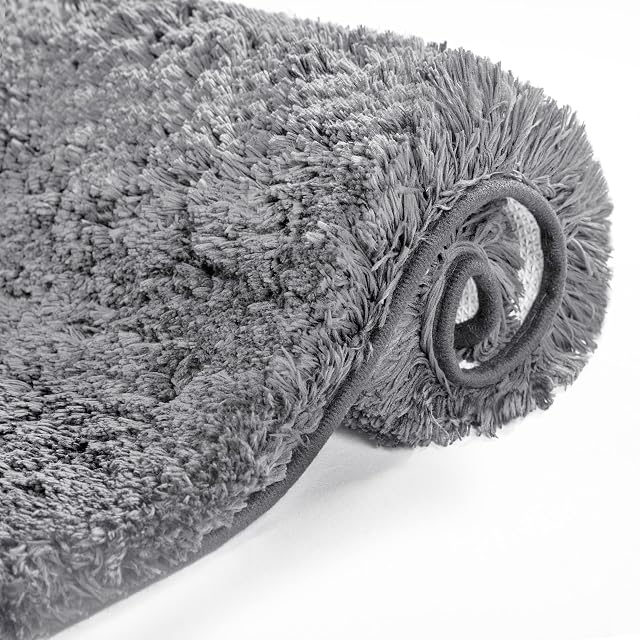 Deconovo Antypoślizgowa mata do kąpieli Puszysta mata do kąpieli z mikrofibry Chłonna mata do kąpieli z wysokim włosiem Zmywalna mata do łazienki, 50x80 cm, Szary, 1 sztuka.