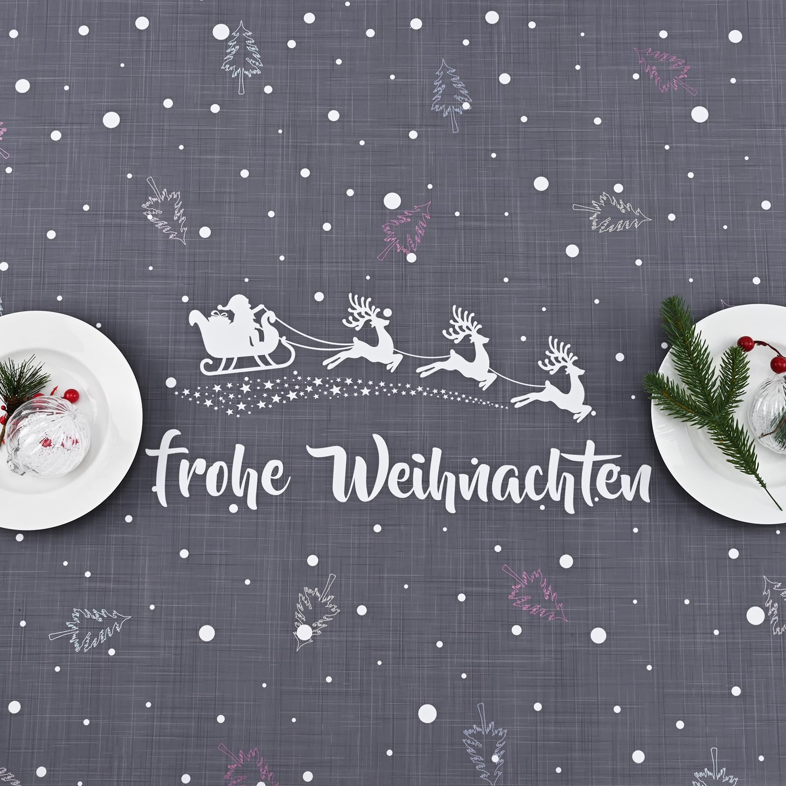 Yrendenge Tafelkleed voor Kerstmis, waterafstotend, rechthoekig, groot, wasbaar, wit met goudkleurige sneeuwvlokken, 146 x 305 cm