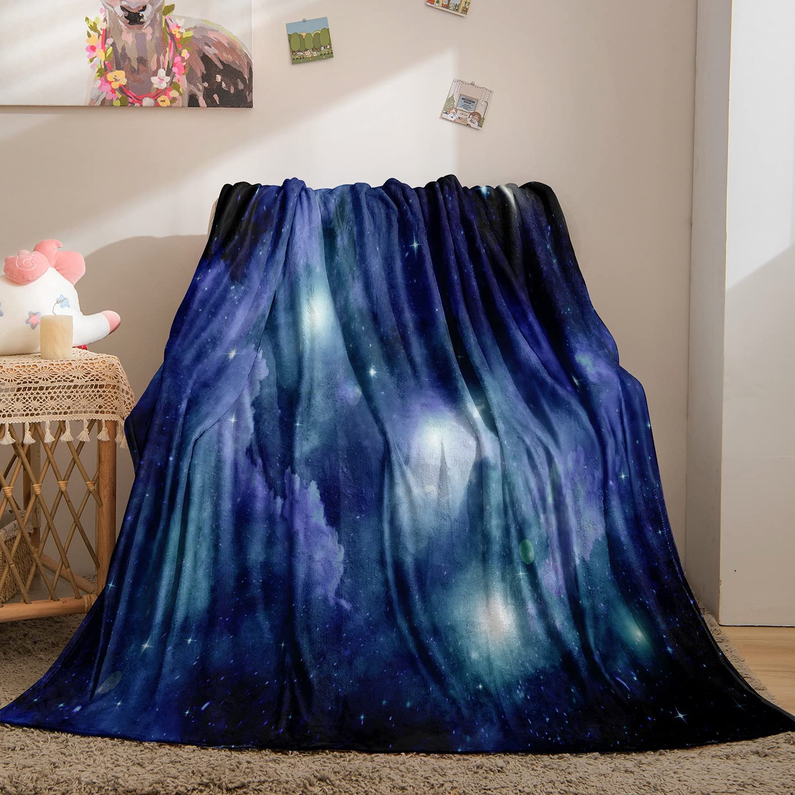 Galaxy Blanket Blue Purple Space Throw Blanket Universe Starry Sky Flannel Fleece Blanket for Boys Girls Fuzzy Plush Lightweight Blanket for Bedroom Couch Sofa(Throw(50"x60"), Galaxy)