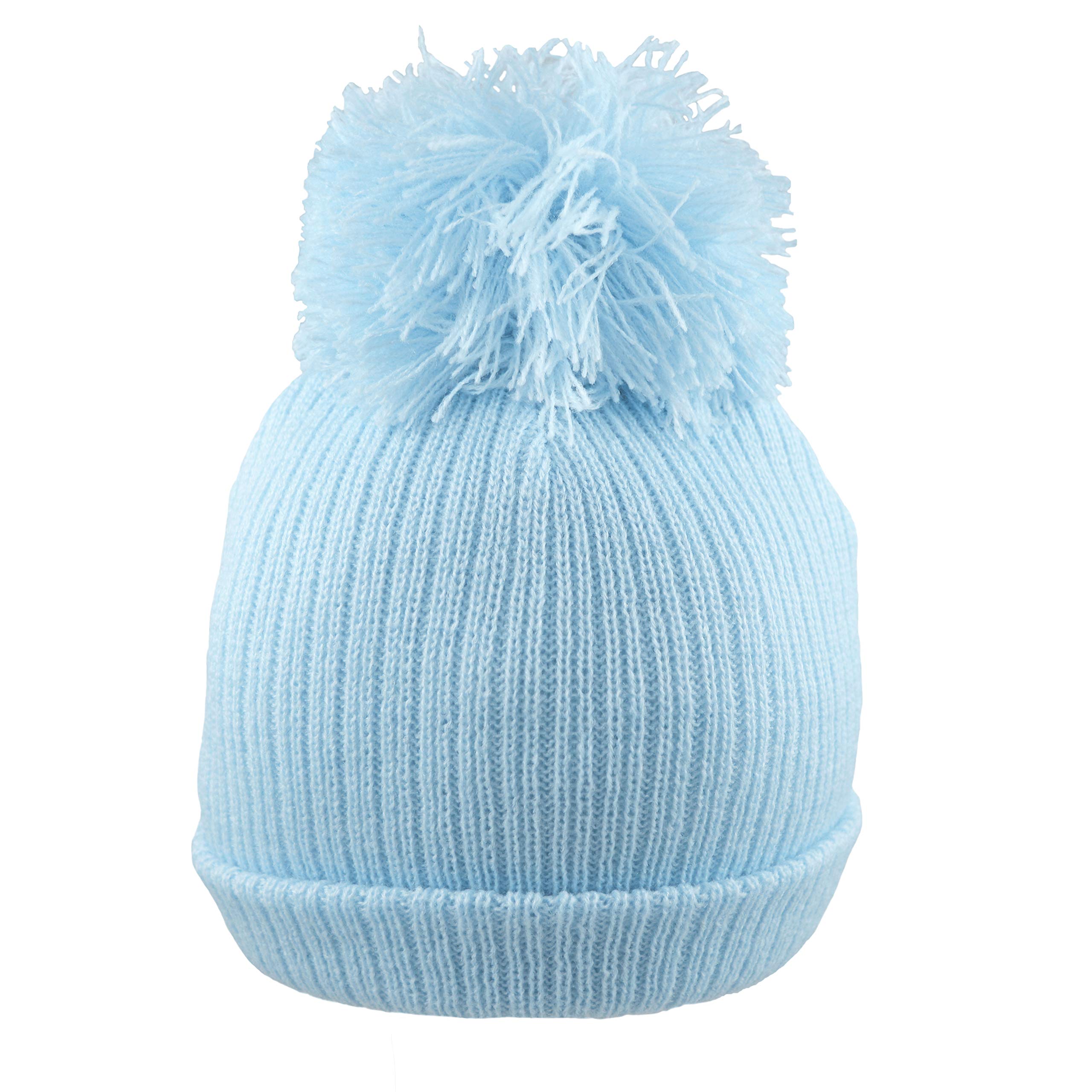 Pesci Baby Girls or Boys Pom Pom Hats Beanie Bobble Hat Ribbed Knitted Wooly Cap Newborn to 12 Months (Blue, Newborn)