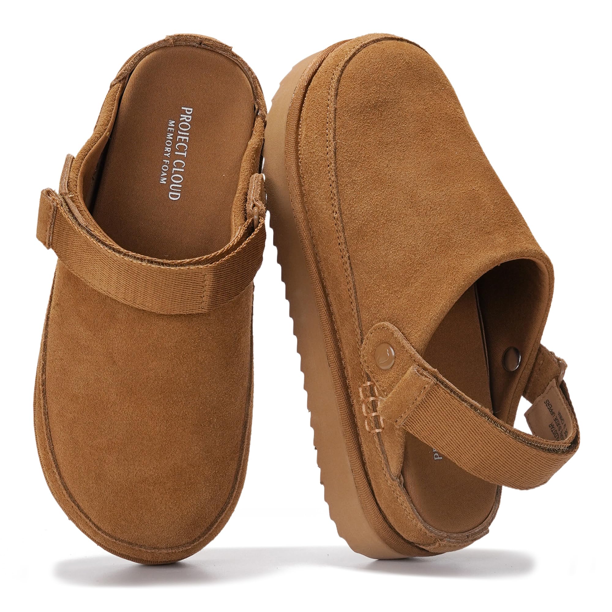 Project Cloud 100 Genuine Leather Clogs for Women - Memory Foam Womens Clogs Mules with Adjustable Straps -