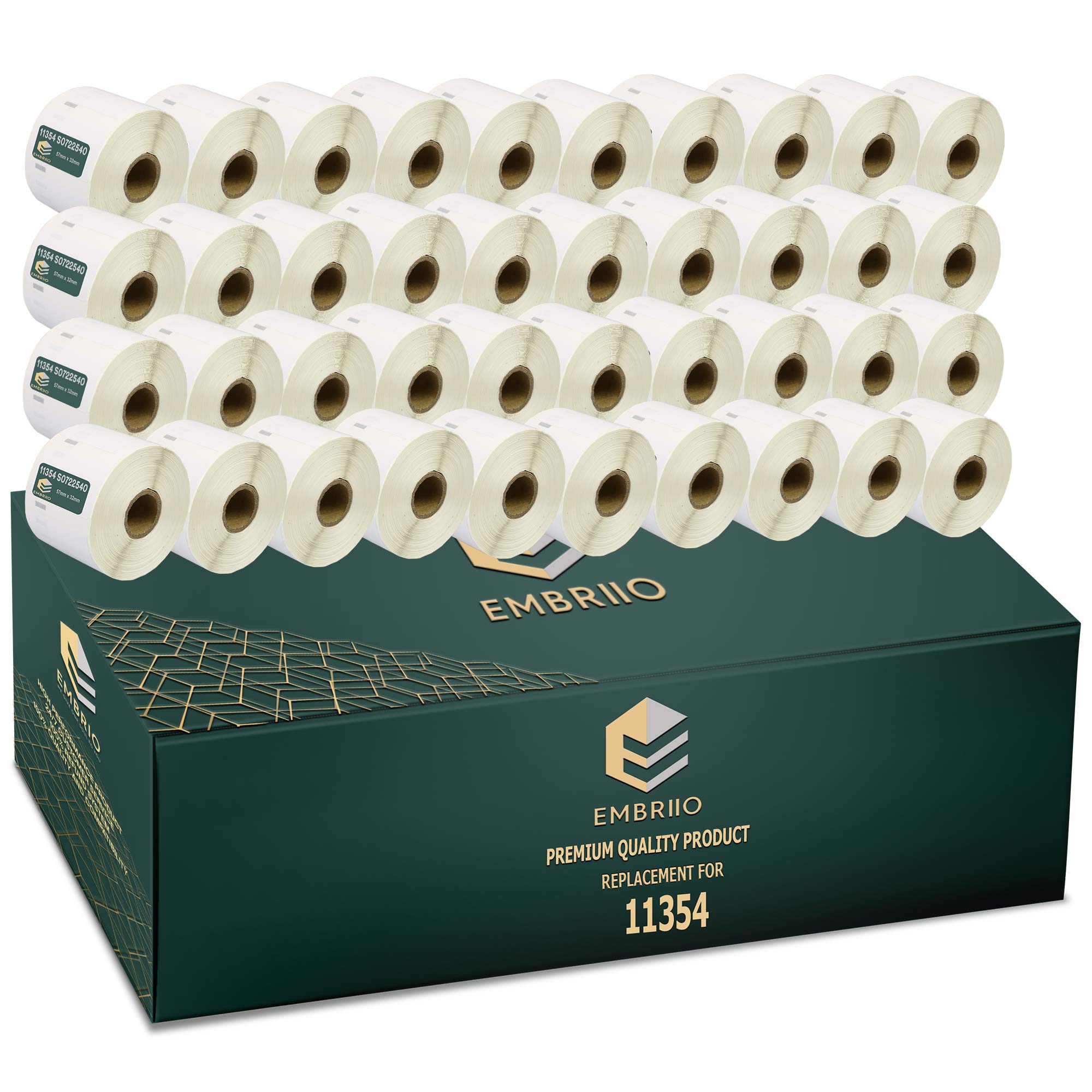 EMBRIIO 11354 S0722540 | 40x Rollos Etiquetas Adhesivas Reemplazo para Dymo LabelWriter 4XL 450 400 330 320 310 Duo/Turbo/Twin Turbo Seiko SLP 450 430 420 410 400 200 100, 57mm x 32mm