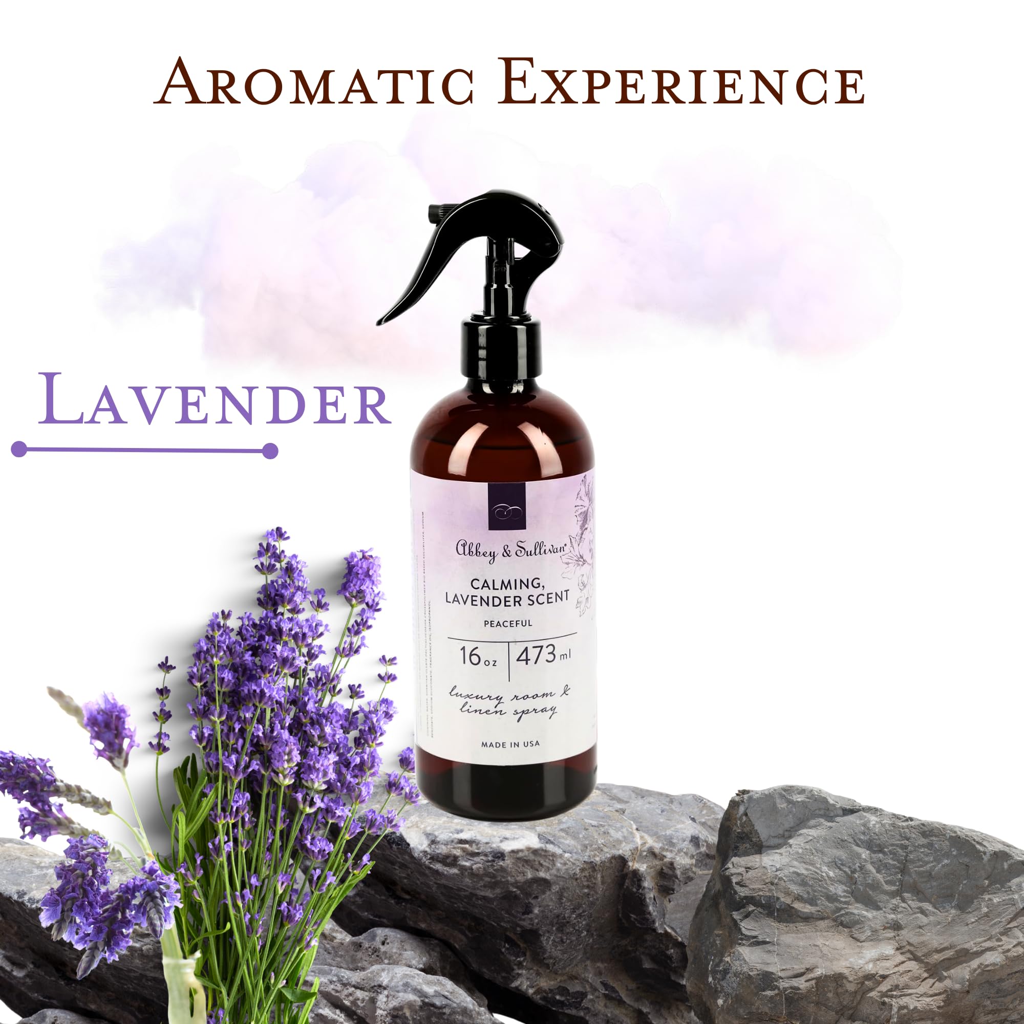 Abbey & Sullivan Linen Spray, Peaceful Lavender, Fabric Freshener and Fragrance Room Spray, Pack of 2, 16 oz