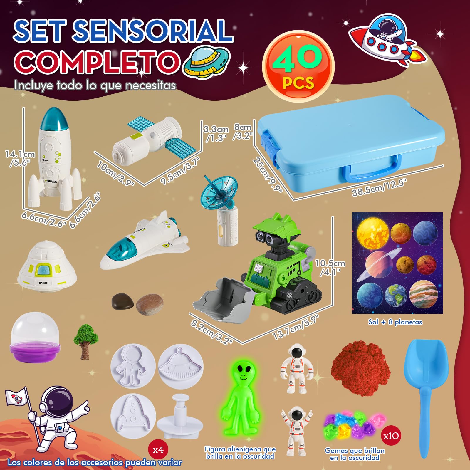 KNASON Arena Juguetes Mágica de Espacio Exterior,Arena Sand con Arenas,Extraterrestre Brillante y Gemas,Caja de Arenas con Tapa,Sand para Arenero Regalo para Niños de 3 a 8 Años