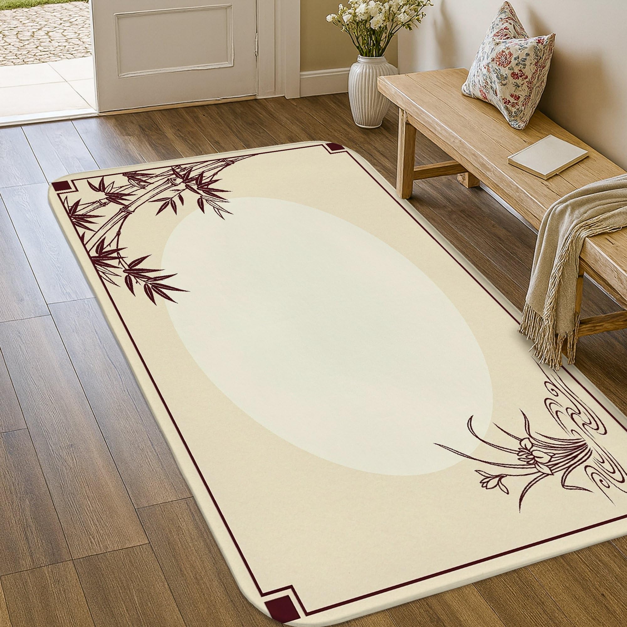 Tapis en bambou de chevet pour une ambiance de chambre zen au réveil