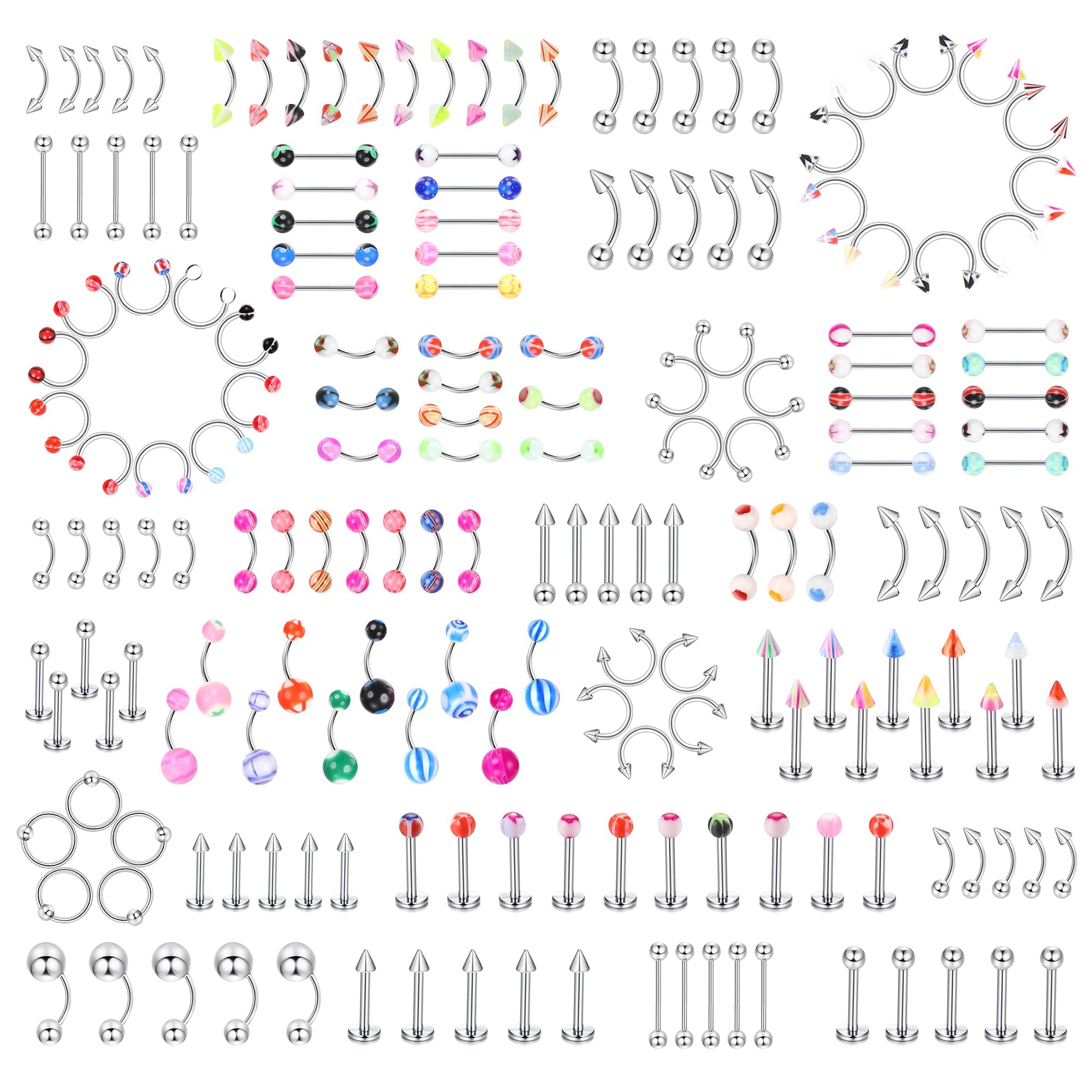 Body Piercing Jewelry for All Piercings, Tongue Nipple Rings Eyebrow Lip Belly Button Barbell Nose Piercing Tragus Navel Body Jewelry for Women Piercings 14g-18g