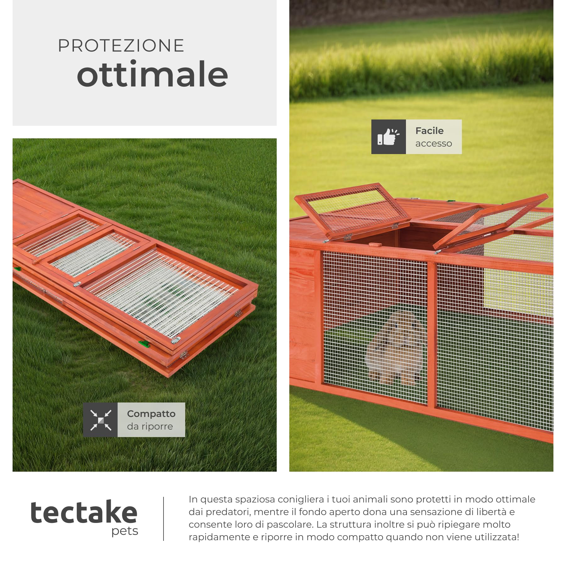 tectake® Conigliera pieghevole, Utilizzabile a se stante, Facile accesso attraverso un’apertura, Recinto per Conigli, Gabbia, Coniglio, Recinto per Piccoli Animali - Marrone