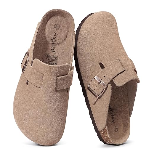 Asgard Genuine Suede Clogs for Women Men Leather Mules Arch Support Potato Shoes with Comfort Cork Footbed