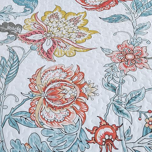 Miniatura 7 de Luxudecor Juego de edredón floral tamaño Queen, juego de colcha floral botánica con 2 fundas de almohada, juego de ropa de cama de microfibra ligera