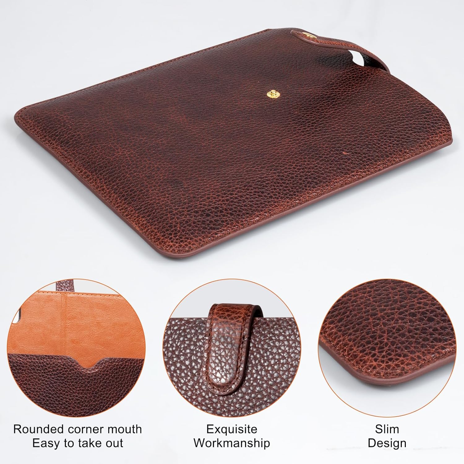 Genuine Leather Tablet Sleeve for iPad Pro 11‘’/Air 10.9‘’/Magic Keyboard & Galaxy Tab S9/S9 FE | Slim Protective Case with Microfiber Lining (Fits Devices up to 11") - Dark Brown