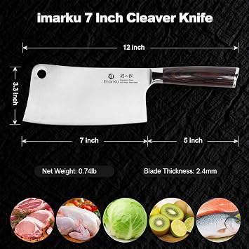 imarku Meat Cleaver 7 Inch, Razor Sharp Japanese High Carbon Steel Vegetable Cleaver Knife, Multipurpose Kitchen Chopper Butcher Knife for Home Kitchen & Restaurant, Ergonomic, Gifts for Men and Women