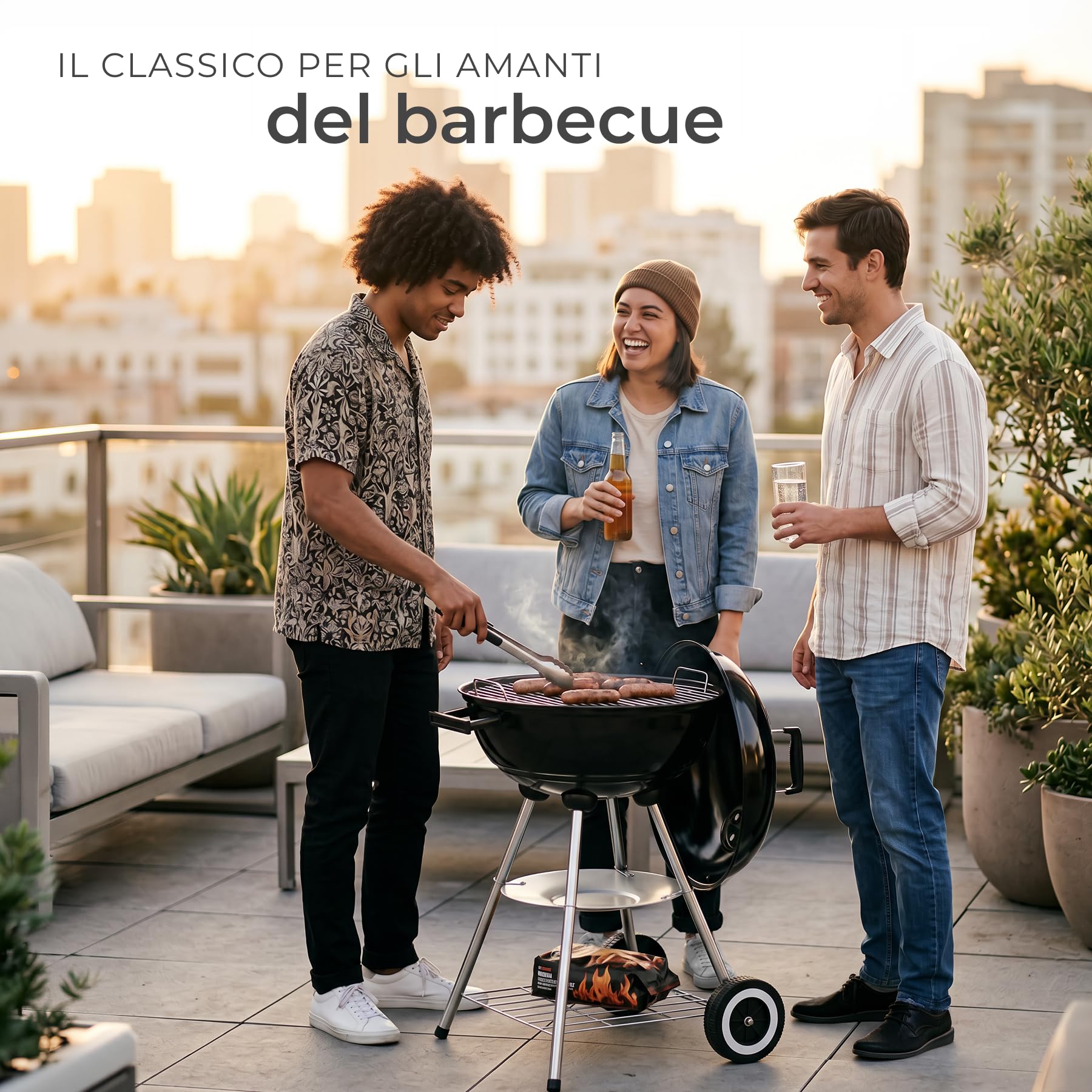 tectake®, Barbecue Carbonella a sfera con coperchio, Ø 41,5 cm, griglia barbecue portatile con ruote, bbq carbonella con raccoglicenere, barbeque da esterno, Ideale per Grigliate e Arrosticini