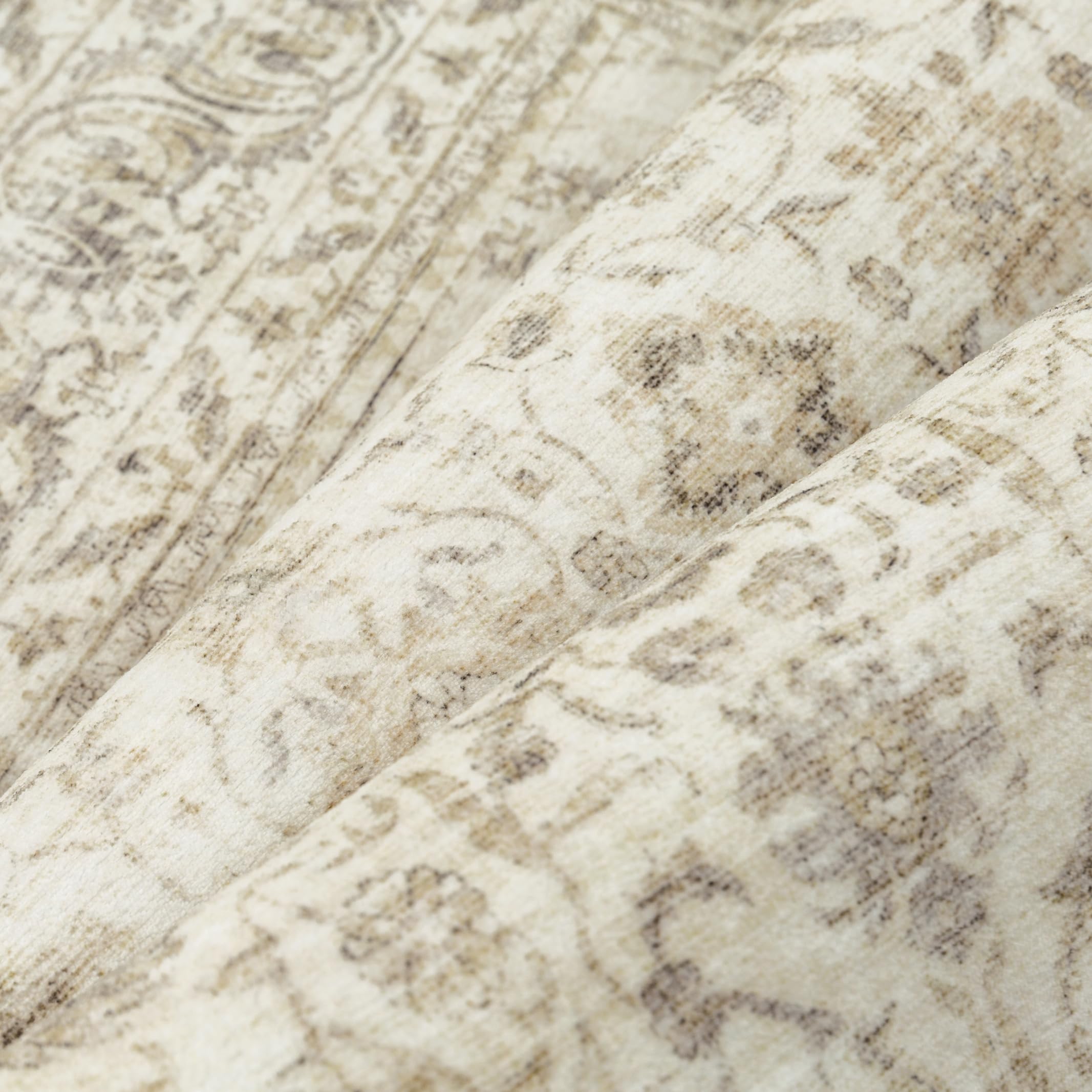 PureCozy 8x10 Area Rug Machine Washable Living Room Bedroom Vintage Distressed Non Slip Carpet Indoor Large Low Plie Thin Beige Dining Room Office Retro Accent Throw Rug: 8' x 10' (Rectangular) Accent | Beige