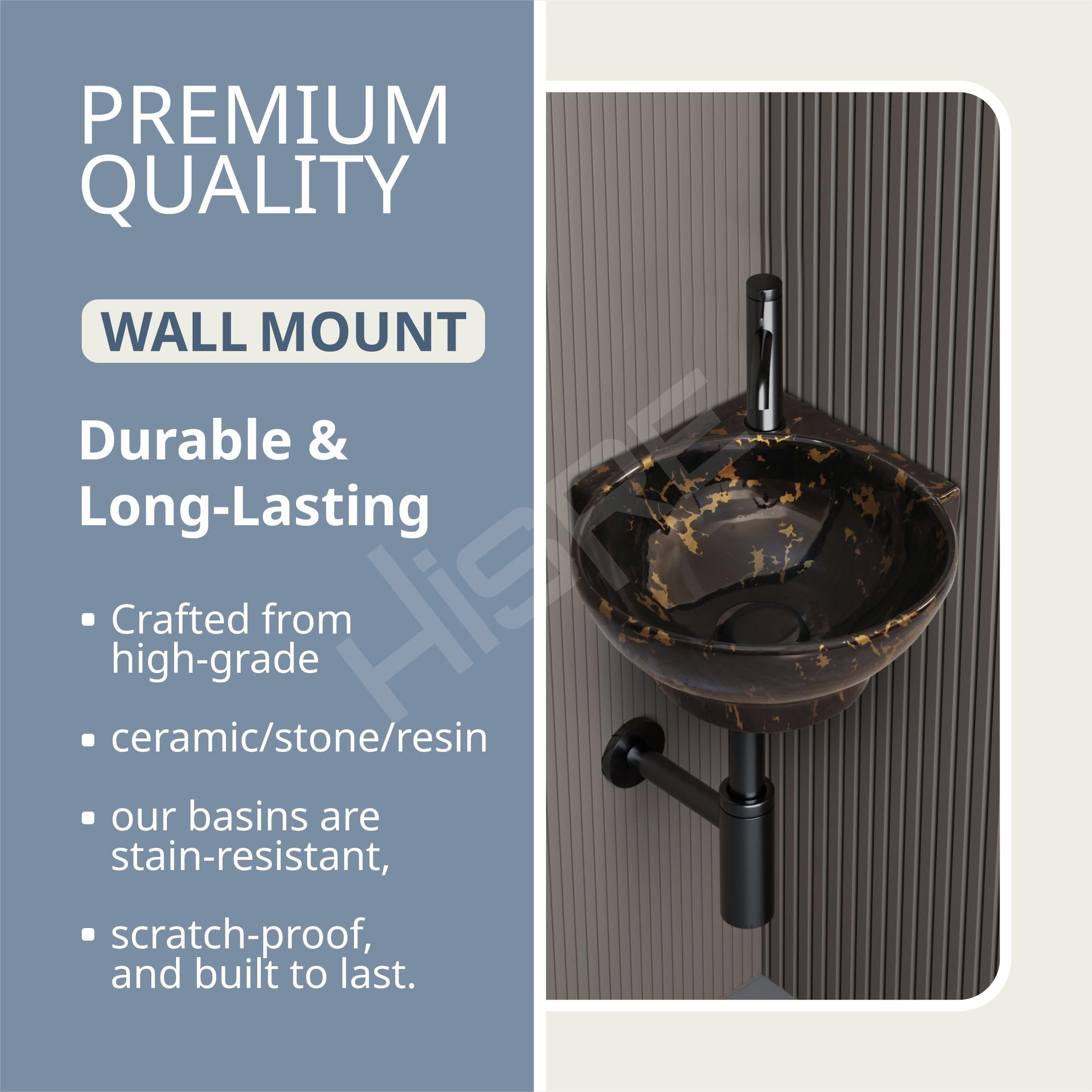 HISRE Wall Mounted Wash Basin for Bathroom | Ceramic Wash Basin Wall Hung Small Corner Wash Basin/Sink (Style - F), photo 5 of 5