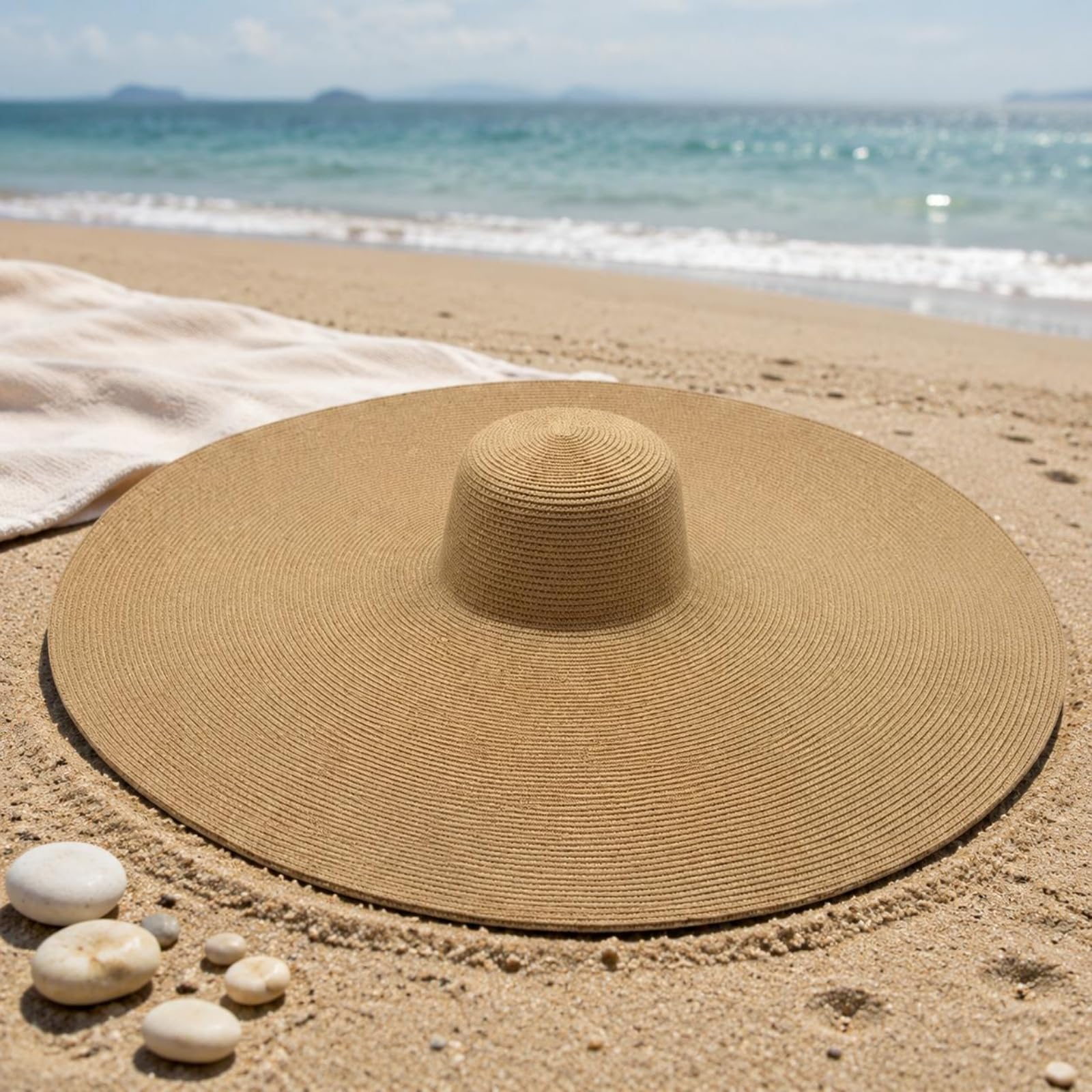 Cappello di Paglia con Ampia Visiera Larga Portatile Cappello da Spiaggia con Ampia Visiera Larga Traspirante Accessorio Moda Estivo per Viaggio, Khaki, 35CM