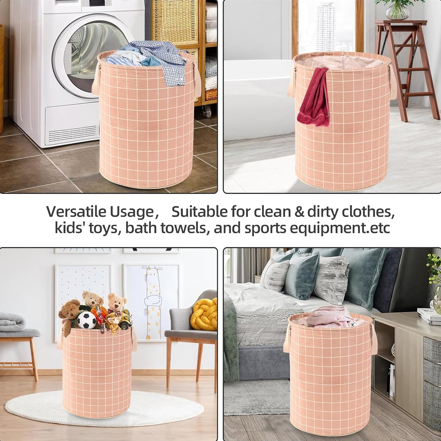 Amazon Brand - Solimo Foldable Storage Basket | Round Toy Storage Bin | Side Grab Handle | Wardrobe & Closet organizer | 35 x 35 x 45 cm (Brown) offers donot miss