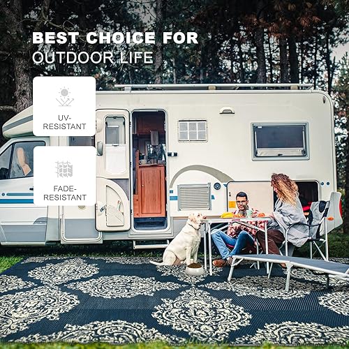 Miniatura 3 de wikiwiki - Tapete reversible e impermeables para exteriores e interiores, de plástico tejido para patio, terraza, balcón, piscina, casa rodante,