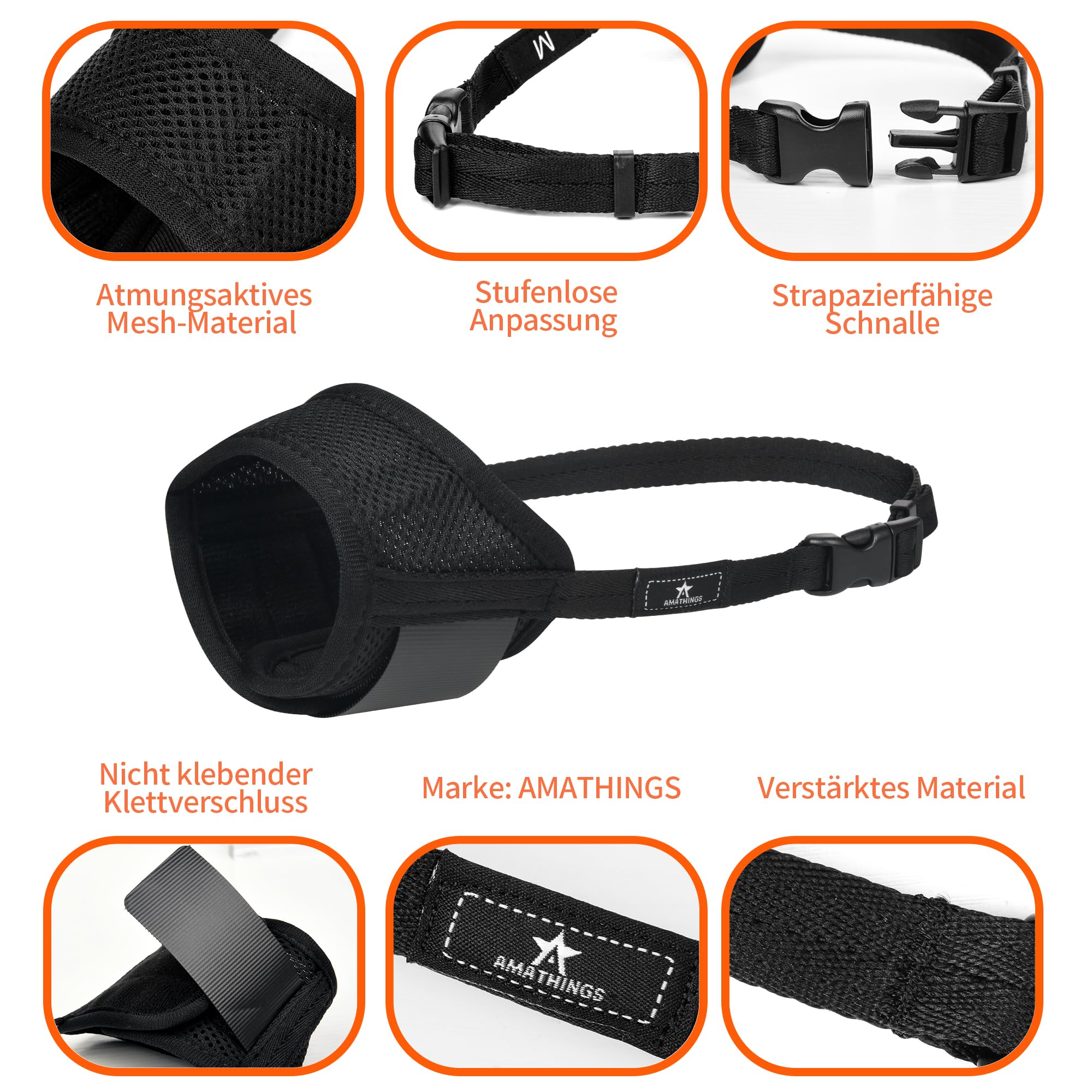 AMATHINGS Maulkorb Hund Größe: XL, Schwarz, Nylon, Verstellbar, Atmungsaktiv, Beißschutz, Kauen & Bellen verhindert, Trinken möglich