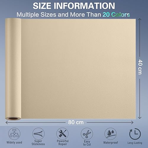 Miniatura 2 de Kit de parches de reparación de cuero autoadhesivo, 31 x 16 pulgadas, cinta de reparación de cuero de vinilo grande para muebles, asiento de