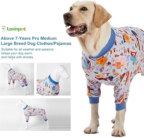 Miniatura 7 de LovinPet Pijama para perros grandes, alivio de la ansiedad de mascotas, pijama de protección solar para perros, tela de punto elástica ligera,