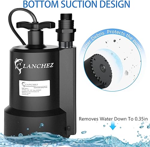 Miniatura 5 de Lanchez Bomba de sumidero, bomba de agua sumergible de 1/2 HP 2450 GPH, bomba de transferencia eléctrica portátil termoplástica para bañera