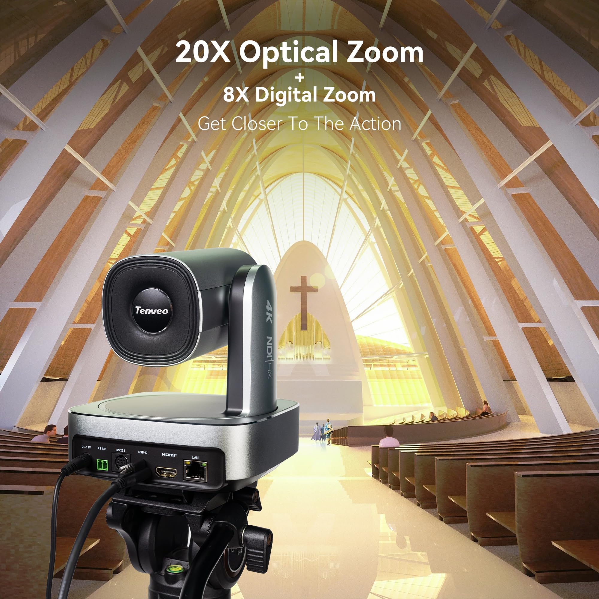 Tenveo Caméra PTZ NDI 4K Suivi Automatique IA Zoom Optique 20X USB 3.0 HDMI LAN PoE