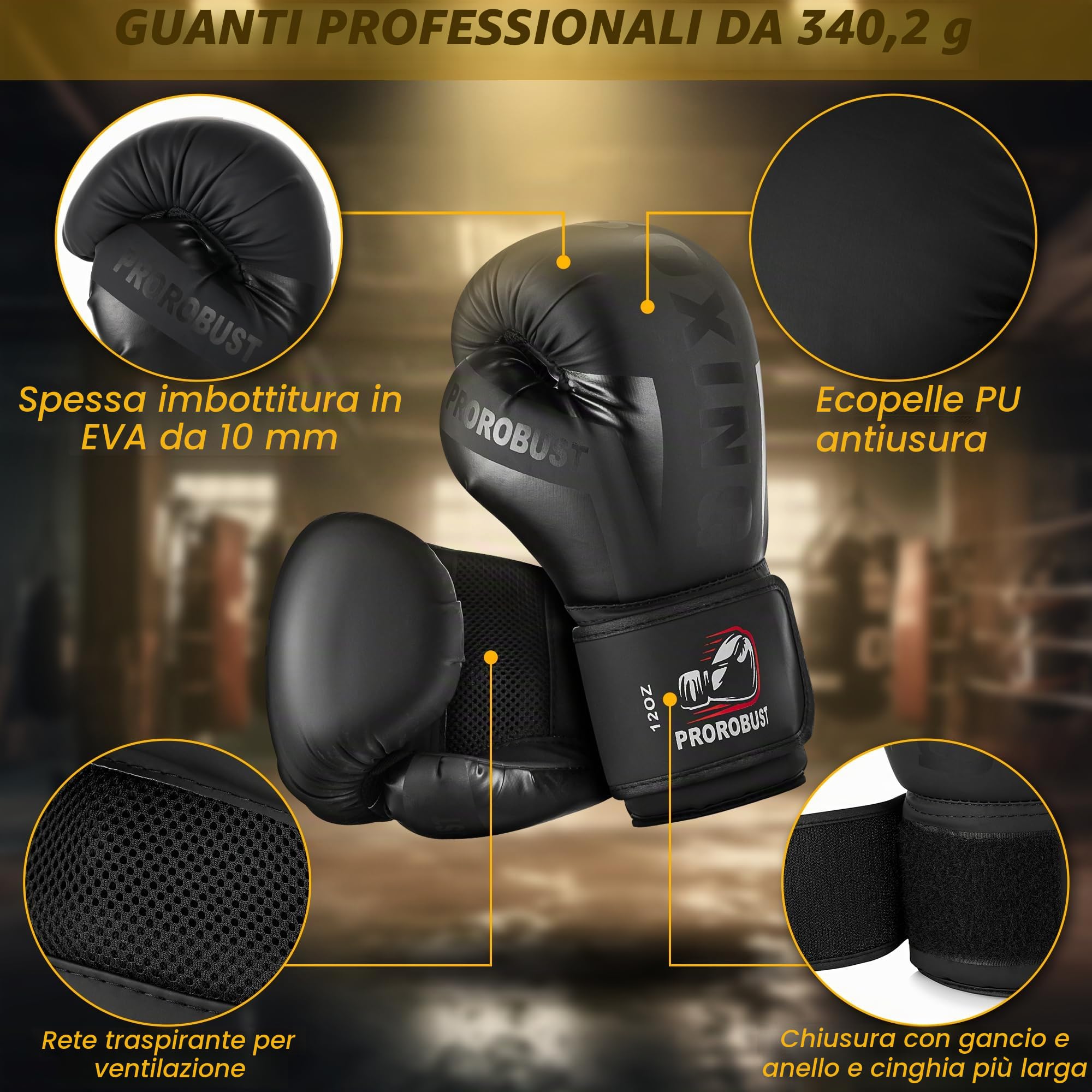 Sacco da boxe per adulti, 1.2 m Oxford pesante, set con guanti da 12 oz per MMA, kickboxing, boxe, karate, allenamento in palestra a casa (non riempito), nero, 120 cm