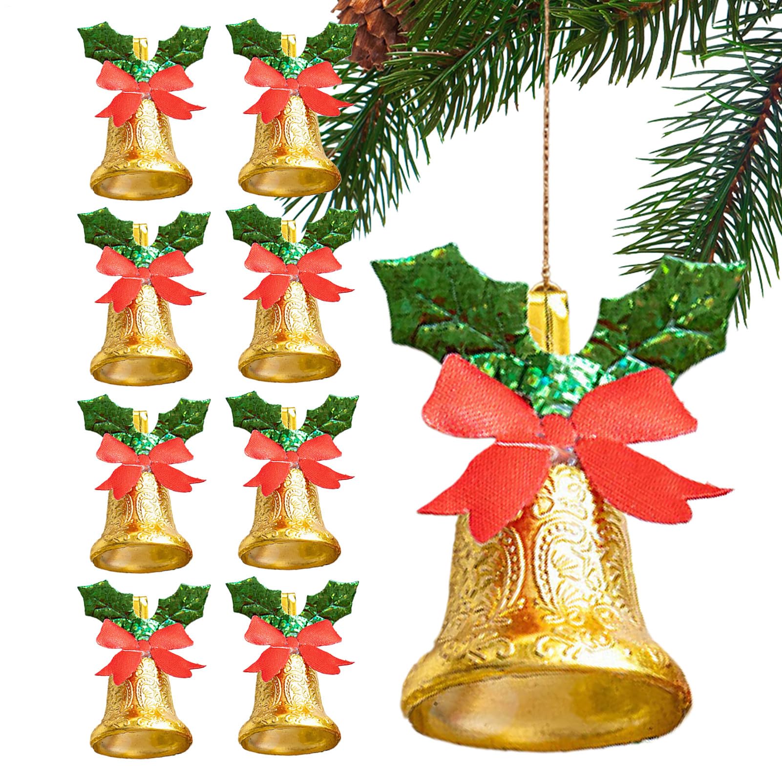 Addobbi a Campana di Natale Piccole Decorazioni in Metallo con Fiocchi