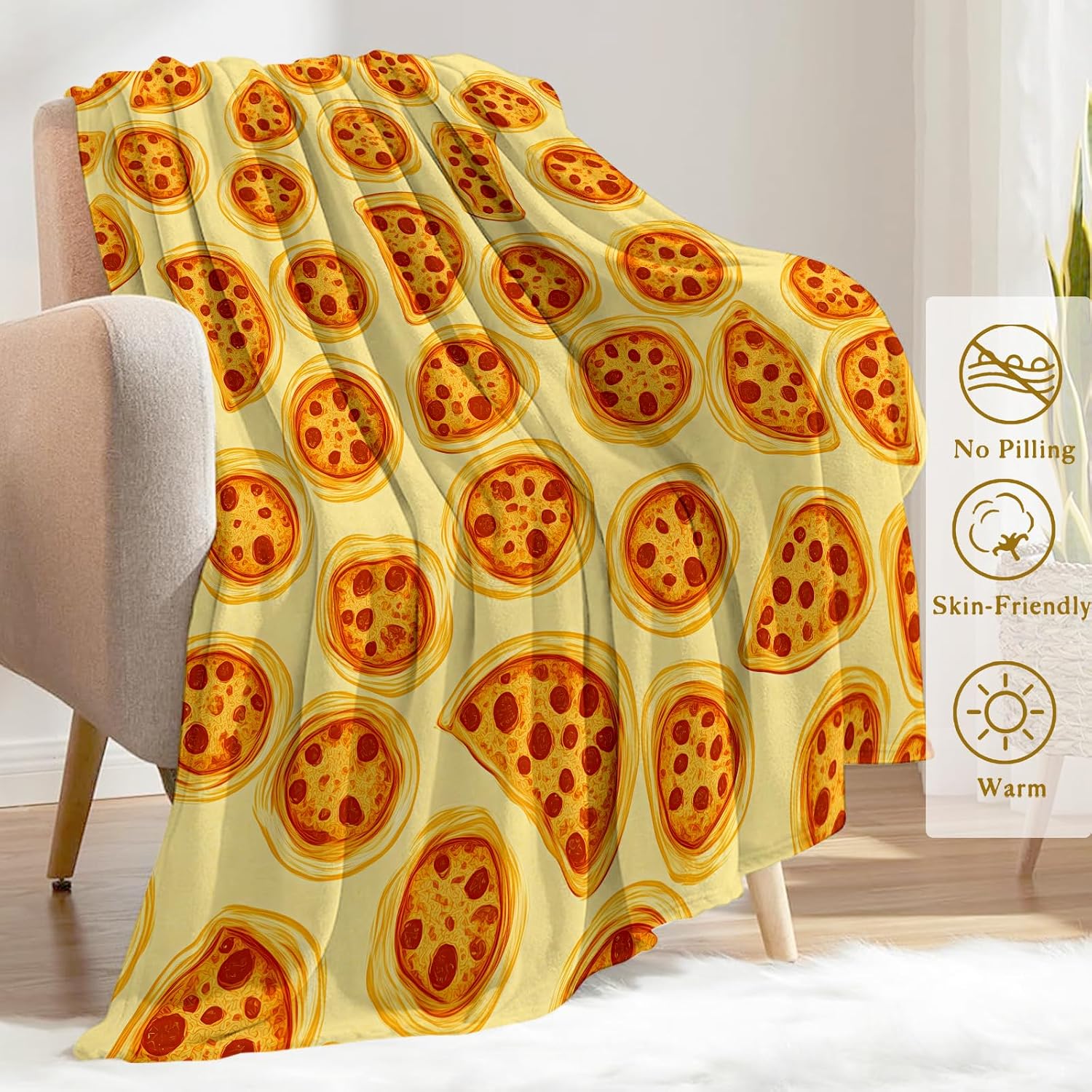 Cheese Pizza Party Fleece Blanket - Lightweight Soft Cozy Gifts Throw for Food Lovers,Kids,Women,Girls,Tasty Yellow Blankets,Home Room Modern Art Playful Decor 50x60in