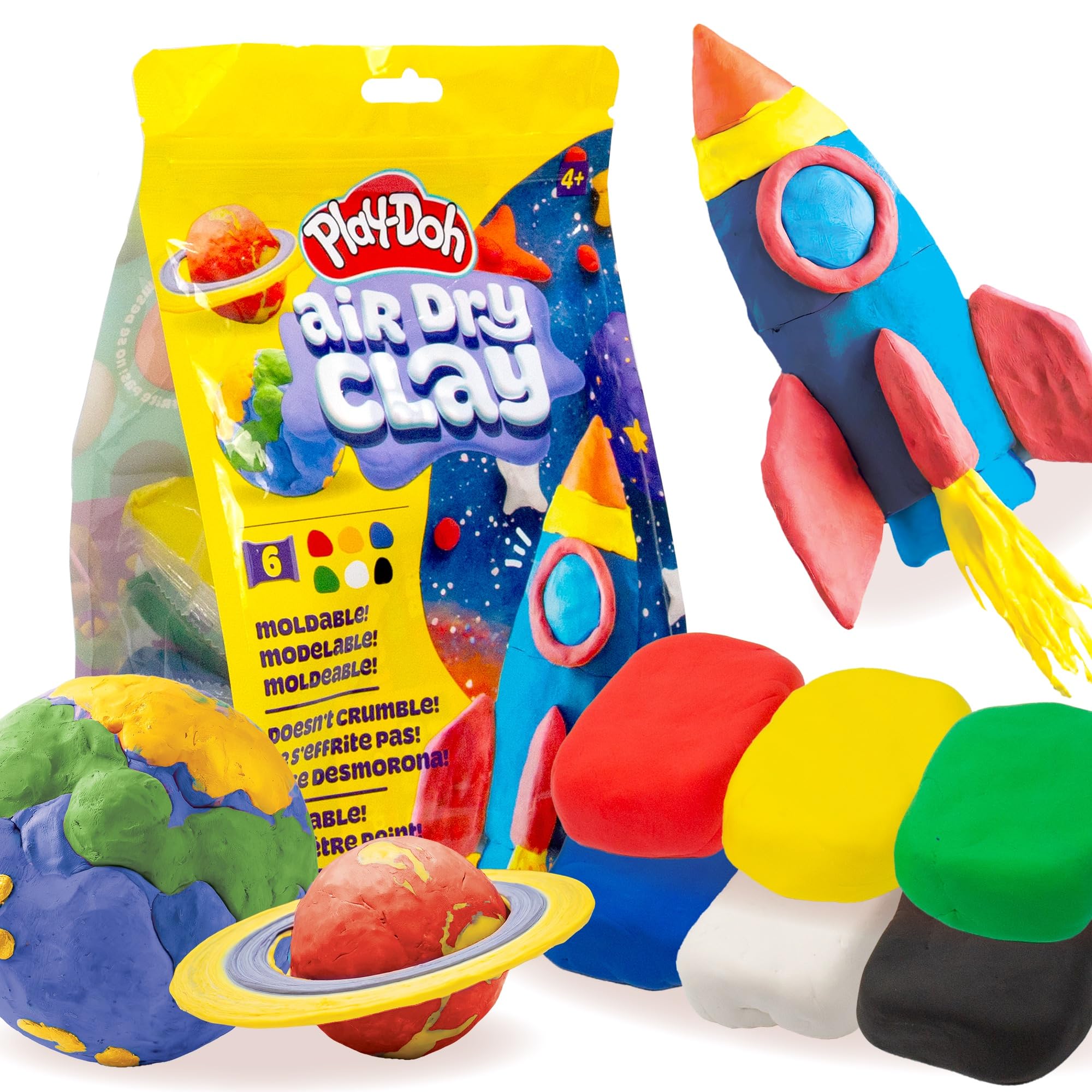 Play-Doh Brand Air Dry Clay, 6 Vibrant Clay Colors, Soft & Ultra Light Modeling Clay for Kids, Moldable, Paintable, Crumble-Free