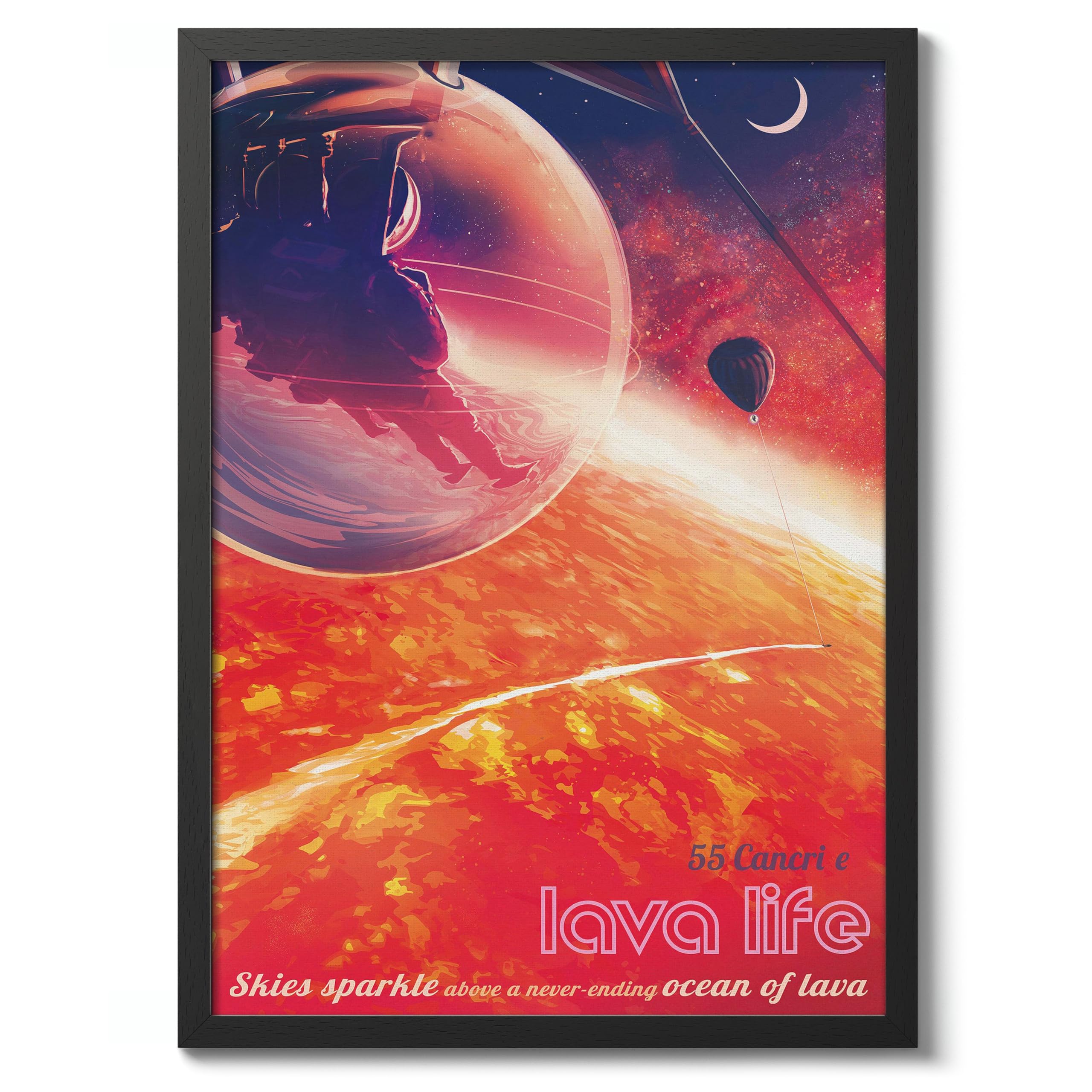 Retro Nasa Grand Tour Travel Art Poster, Planet Travel Prints, Vintage Astronomy Home Decor, Astronaut Space Print, Archival Matte, A4 (Black Frame) - 29.7x21cm