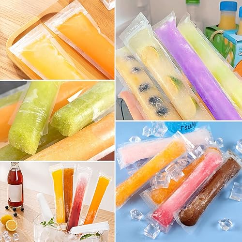 Miniatura 4 de FEBSNOW - 200 bolsas desechables para paletas heladas, tubos de congelador sin BPA con sellos de cremallera, para aperitivos, palitos de yogur,