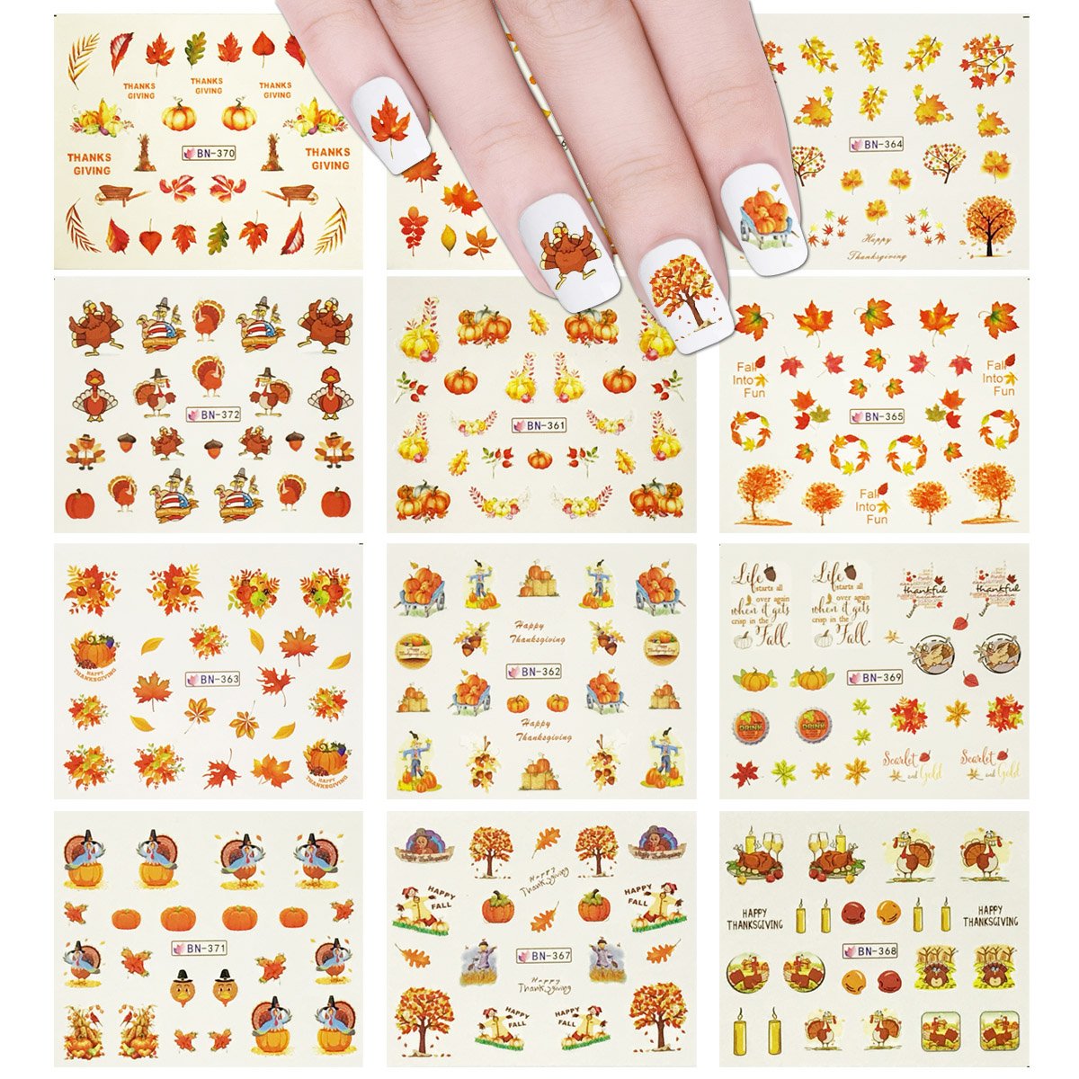 Amazon.com: ALLYDREW 11 Sheets Fall Leaves Nails Thanksgiving Water Slide  Nail Art Nail Decal Set Water Transfer Nail Art Sheets : Beauty & Personal  Care