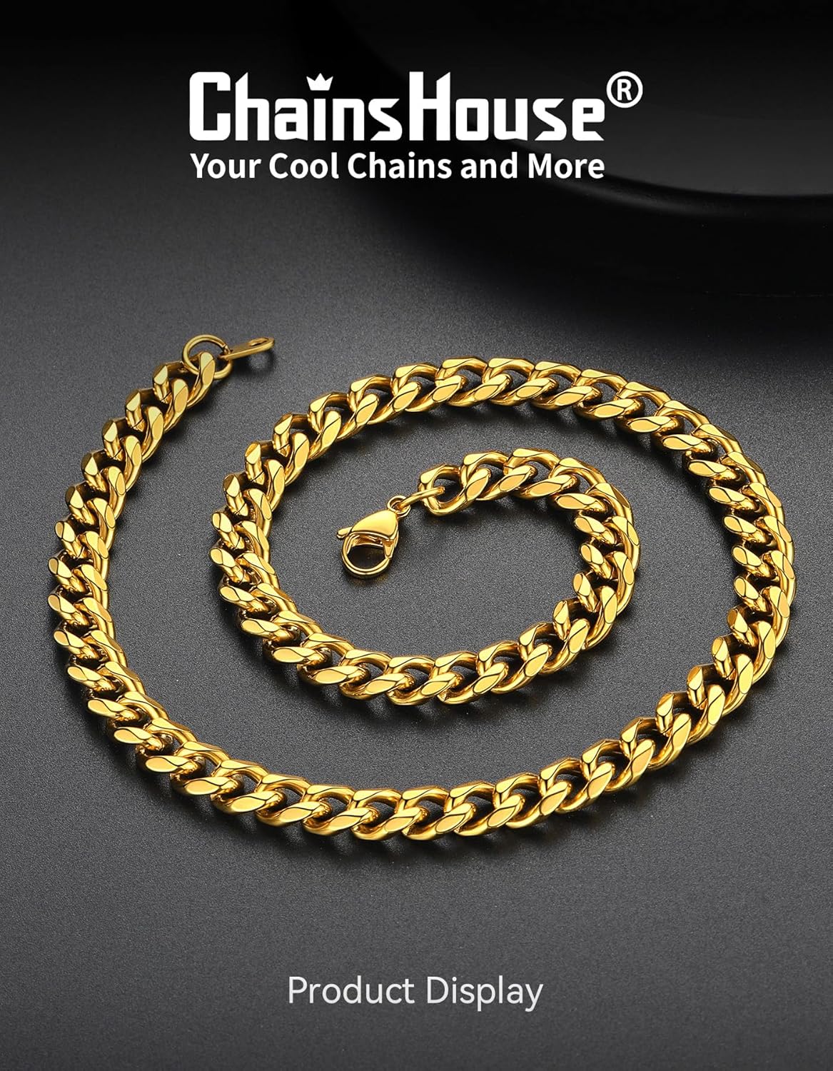 ChainsHouse Miami Cuban Chain Necklace for Men Women, 3mm/6mm/9mm/12mm Width, 316L Stainless Steel/14K Gold/Black Plated, Hypoallergenic Mens Hip Hop Chain, 14"/18"/20"/22"/24"/26"/28"/30" - Image 3