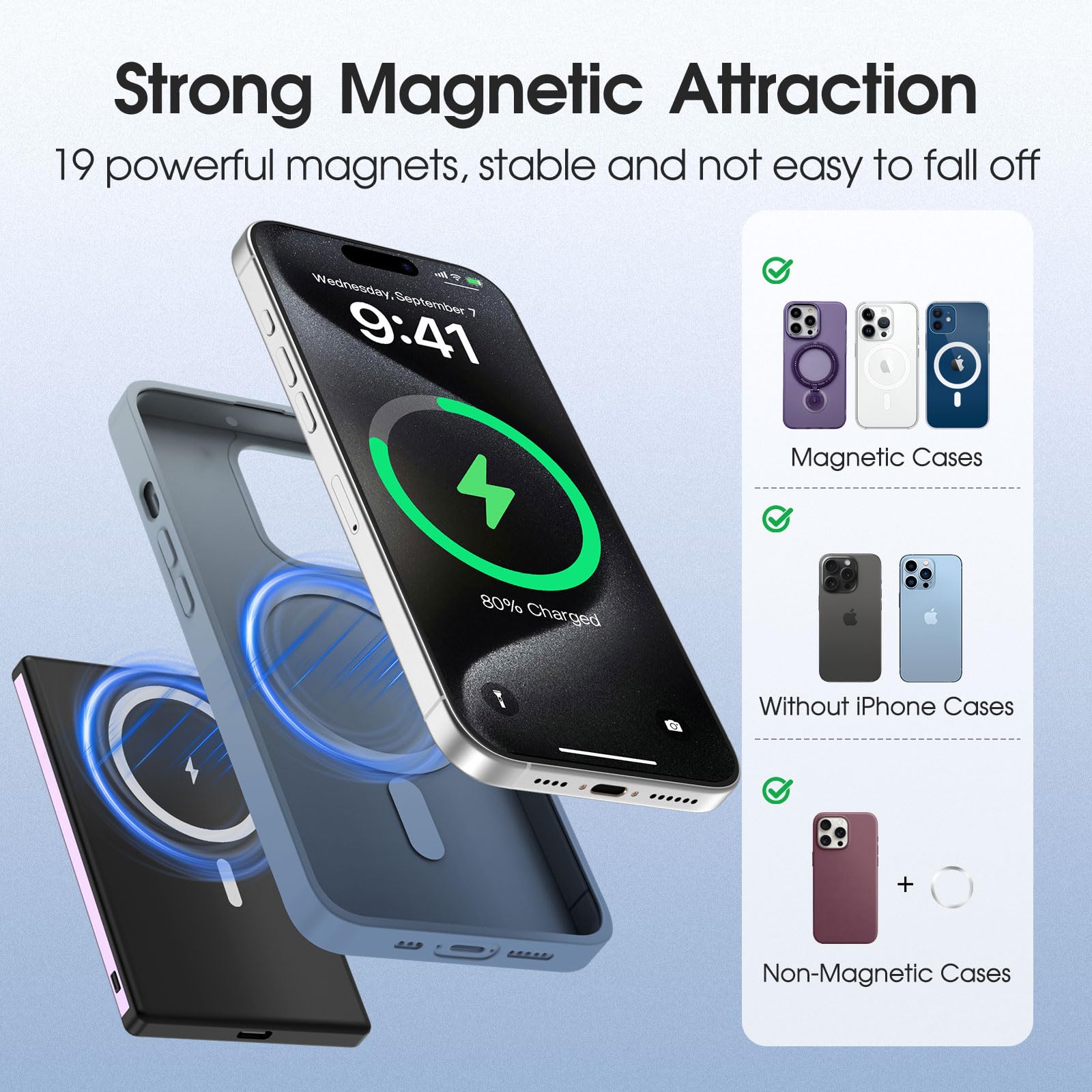 Power Bank, Mag-safe 5000mAh Ultra Sottile & Leggero 20W Ricarica Rapida Powerbank, Super Leggera e Portatilea and USB C Input & Output per iPhone 16 15 14 13 12 (viola)