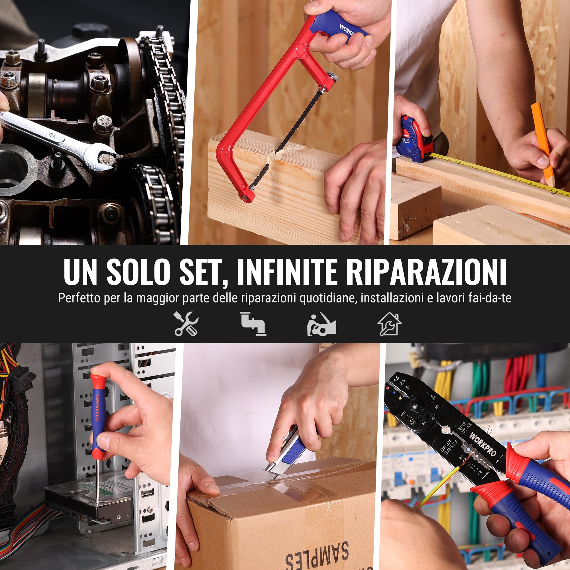 WORKPRO Cassetta Attrezzi da Lavoro Completa 119 Pezzi, Set di Attrezzi, Valigia Porta Utensili, Set Strumenti per Fai da Te