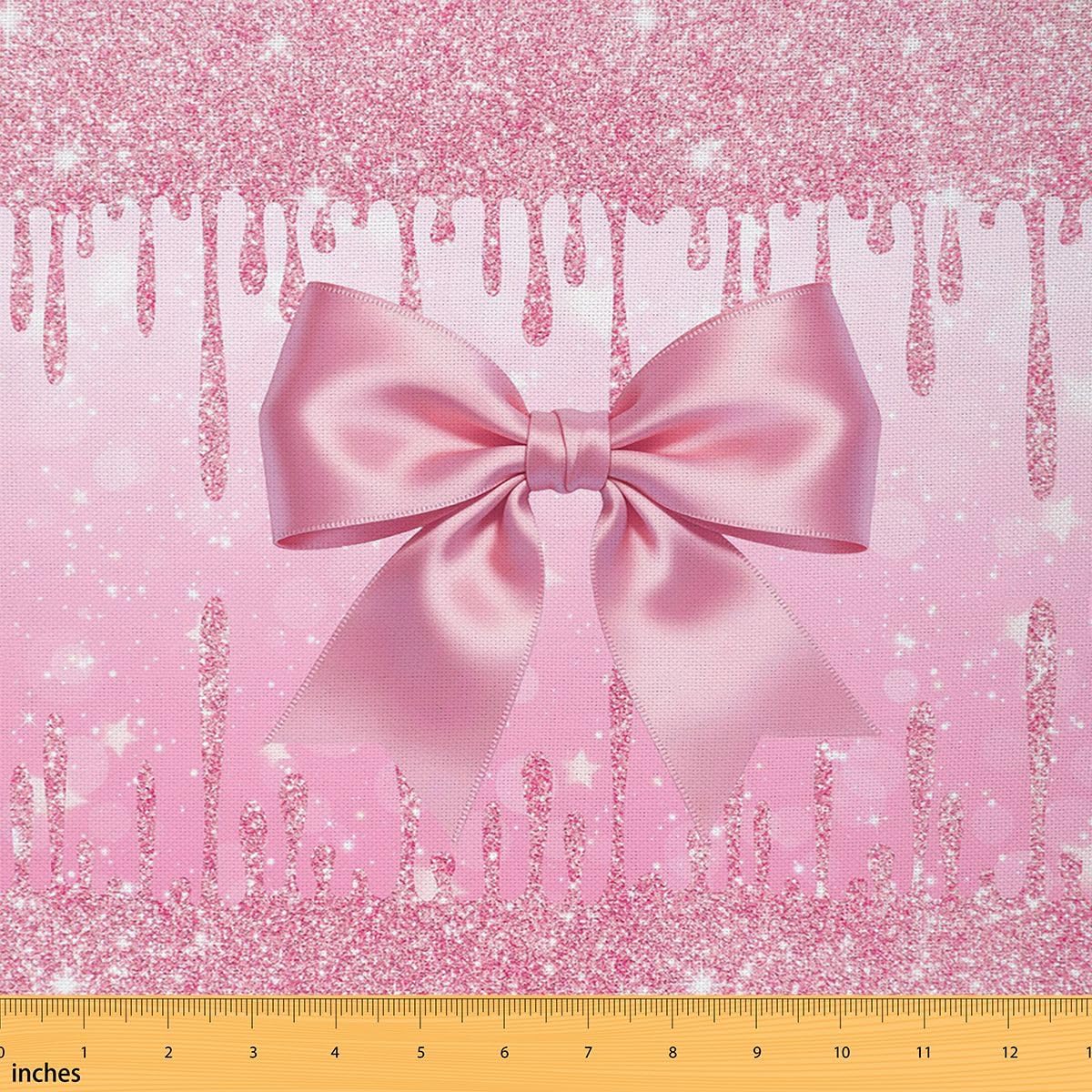 Cute Bowknot Fabric by The Yard,Romantic Bow Tie Decor Fabric for Sewing Supplies,Dreamy Princess Glitter Fabrics Soft Polyester No Stretch,Pink 1 Yard,36" L x 59" W