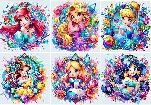 DAZZLEDOTS Kits de arte de diamantes para adultos, paquete de 6 kits de pintura de diamantes de dibujos animados para principiantes, princesa,