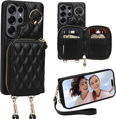 Miniatura 21 de Keallce Funda para iPhone 15 Pro Max de 6.7'' Funda Cartera, Bolso Bandolera con Cremallera Monedero Pulsera para Mujeres, Portadores de Tarjetas